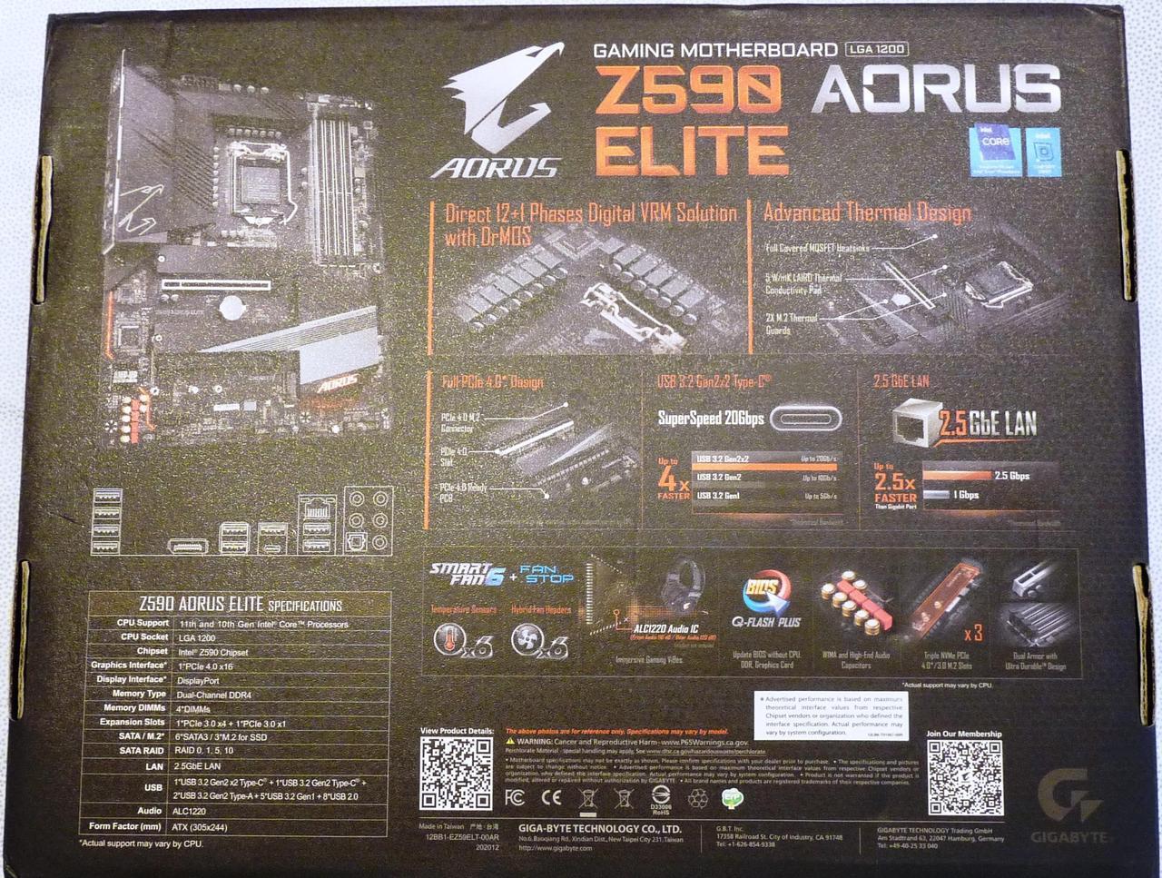 Alt view image 7 of 7 - GIGABYTE Z590 AORUS ELITE LGA 1200 Intel Z590 DDR4 PCIe 4.0 ATX Motherboard