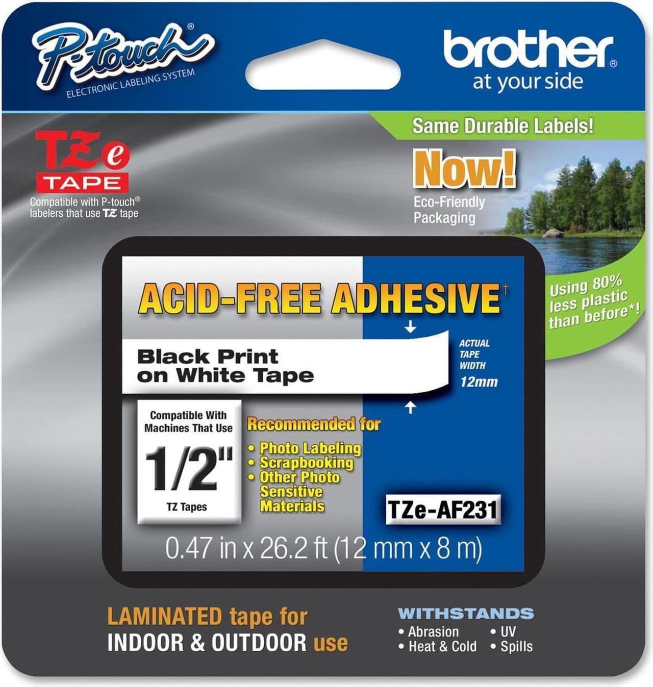 Brother TZE-AF231 Black on White Adhesive Tape