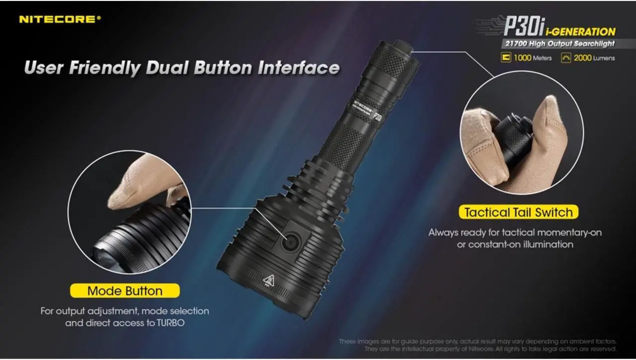 Alt view image 3 of 7 - Nitecore P30i 2000 Lumen 1093 Yard Long Throw Flashlight Hunting Kit