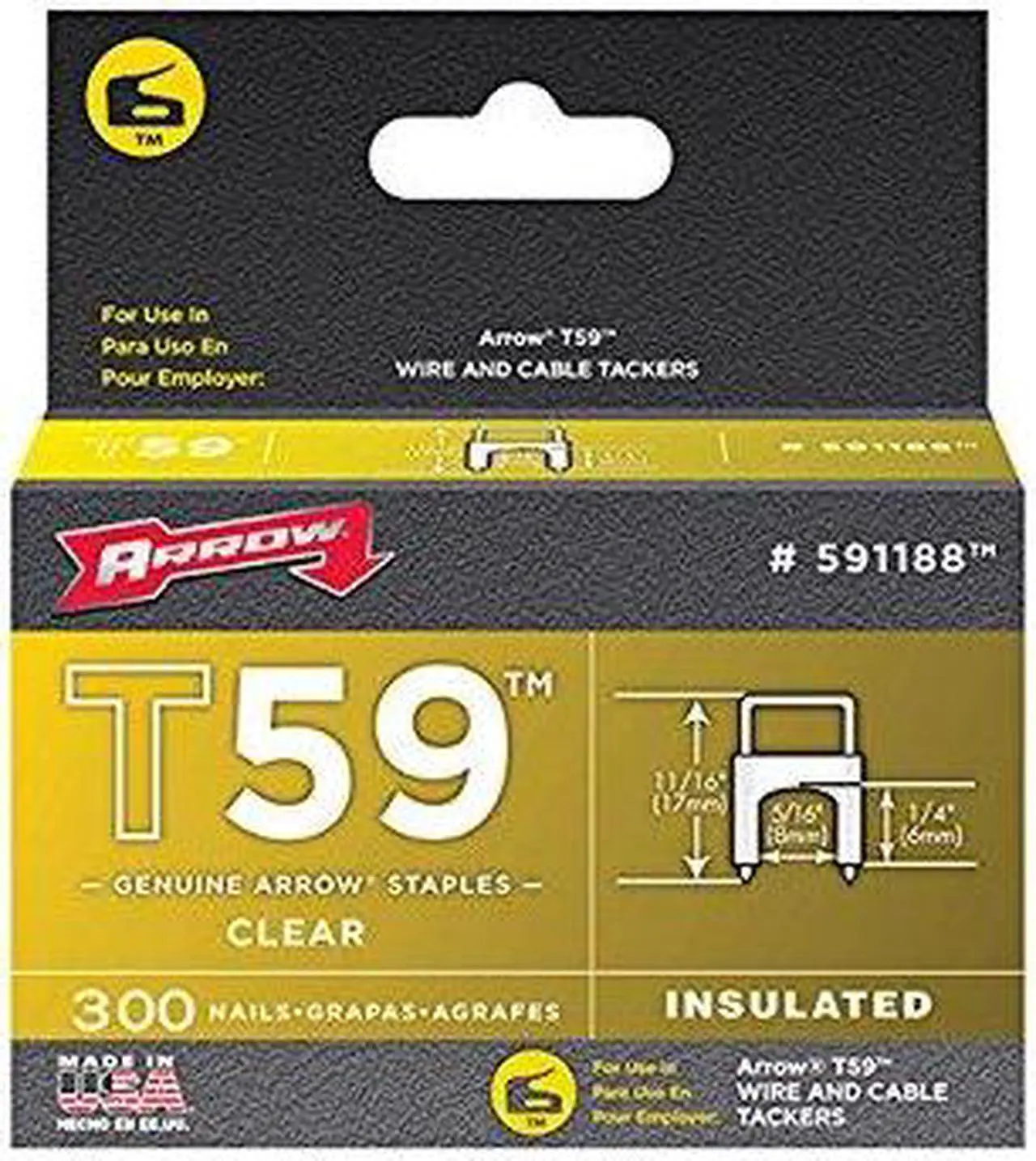 Alt view image 6 of 14 - Arrow Fastener 591168 5/16" x 5/16" Clear T59 Insulated Staples for RG59 Quad & RG6