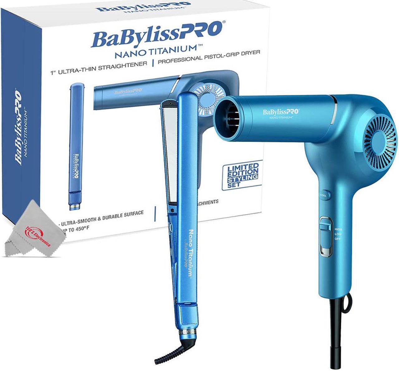 Main image of BaByliss PRO Nano Titanium 1" Ultra-Thin Straightener & Professional Pistol-Grip Hair Dryer (Blue)