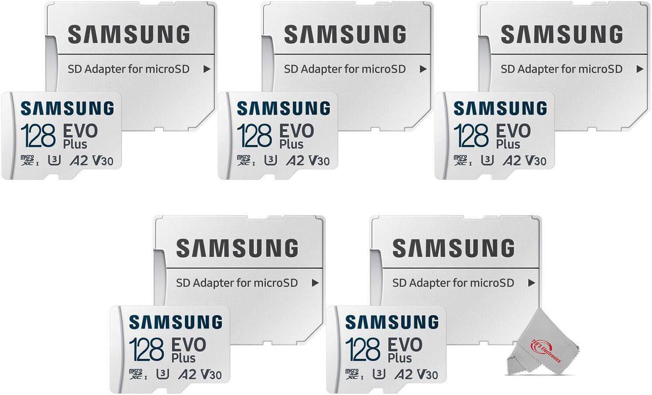 Main image of 5X Samsung EVO Plus MicroSD 128GB, 130MBs Memory Card with Adapter