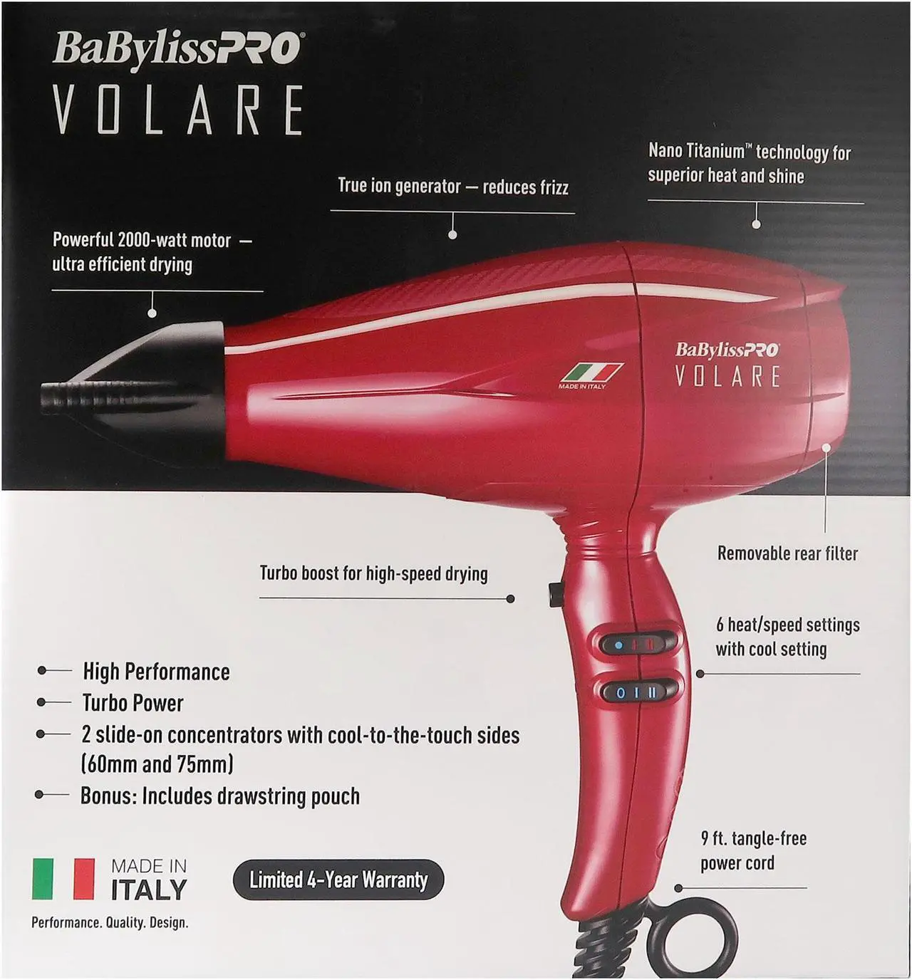Alt view image 5 of 6 - BaByliss Pro Volare Nano Titanium Professional Quality Italian Performance Hair Dryer 2000-Watt Blow Dryer (Red) #BRVOL1