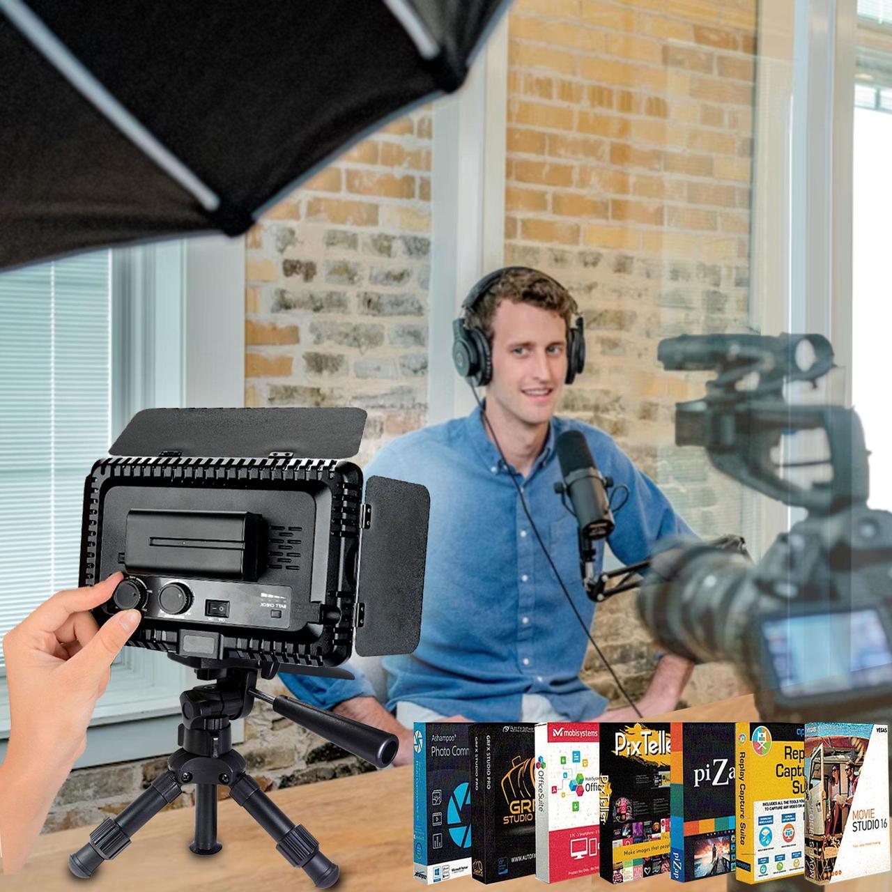 Alt view image 2 of 7 - Ultra Slim High-Intensity Dimmable LED Light Panel 5000 Lux Output with 12-Inch Calapsible Pan Tilt Tripod and Photo Video Editing Software for Photographers and Creators