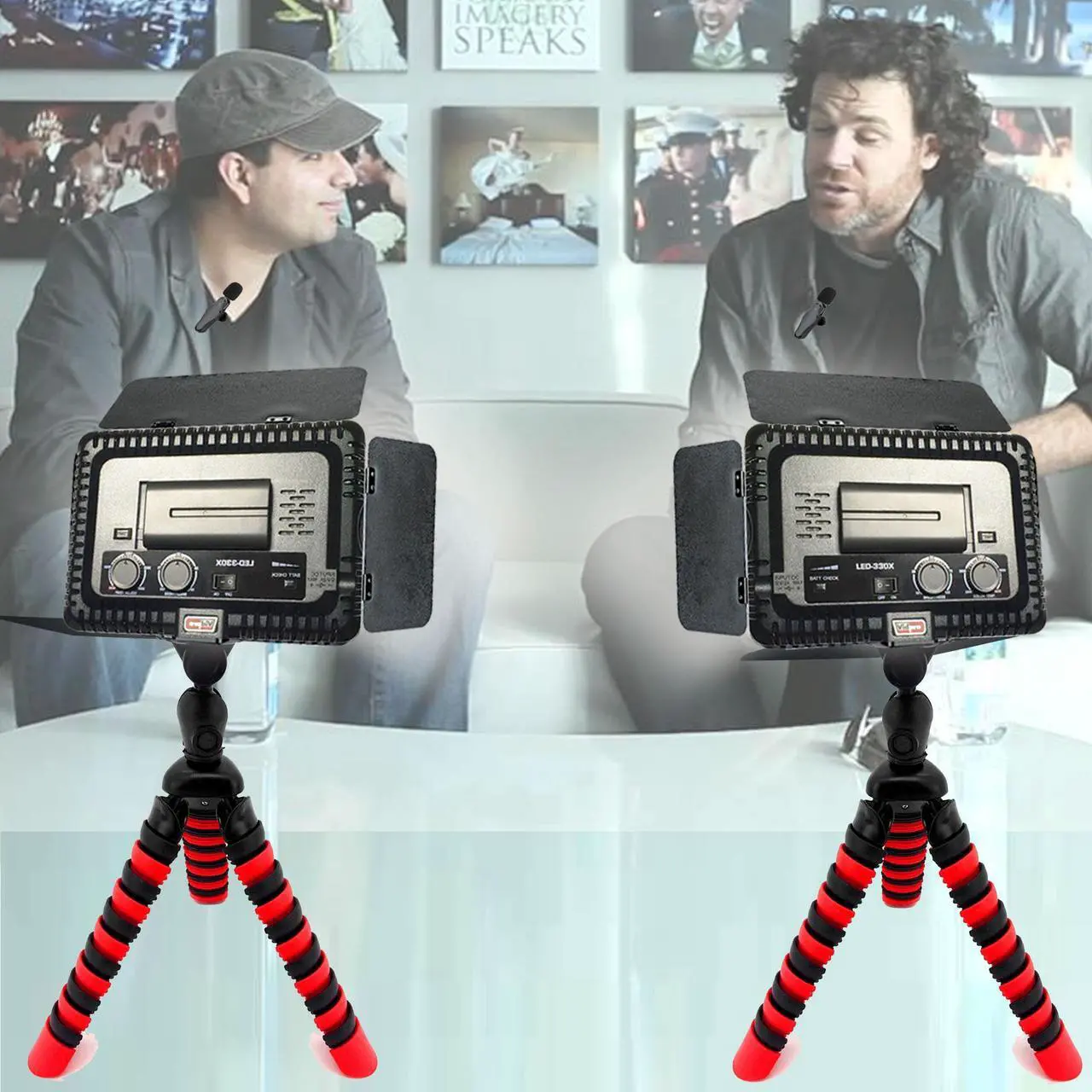 Main image of 2-Person Wireless Lavelier Microphone Set 60 ft Range 2.4GHz Crystal Clear Audio + Powerfull LED Video Light on Triopod Best Bundle for Vloggers YouTubers and For Professional Zoom Google Skype Meetin