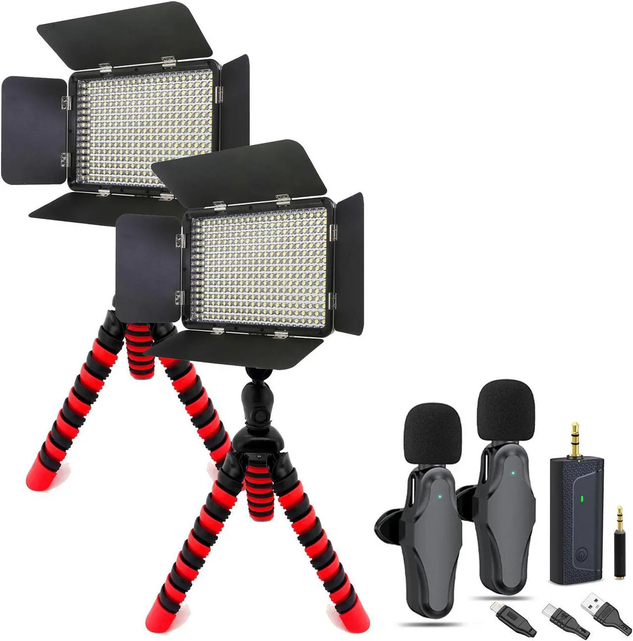Alt view image 2 of 7 - 2-Person Wireless Lavelier Microphone Set 60 ft Range 2.4GHz Crystal Clear Audio + Powerfull LED Video Light on Triopod Best Bundle for Vloggers YouTubers and For Professional Zoom Google Skype Meetin