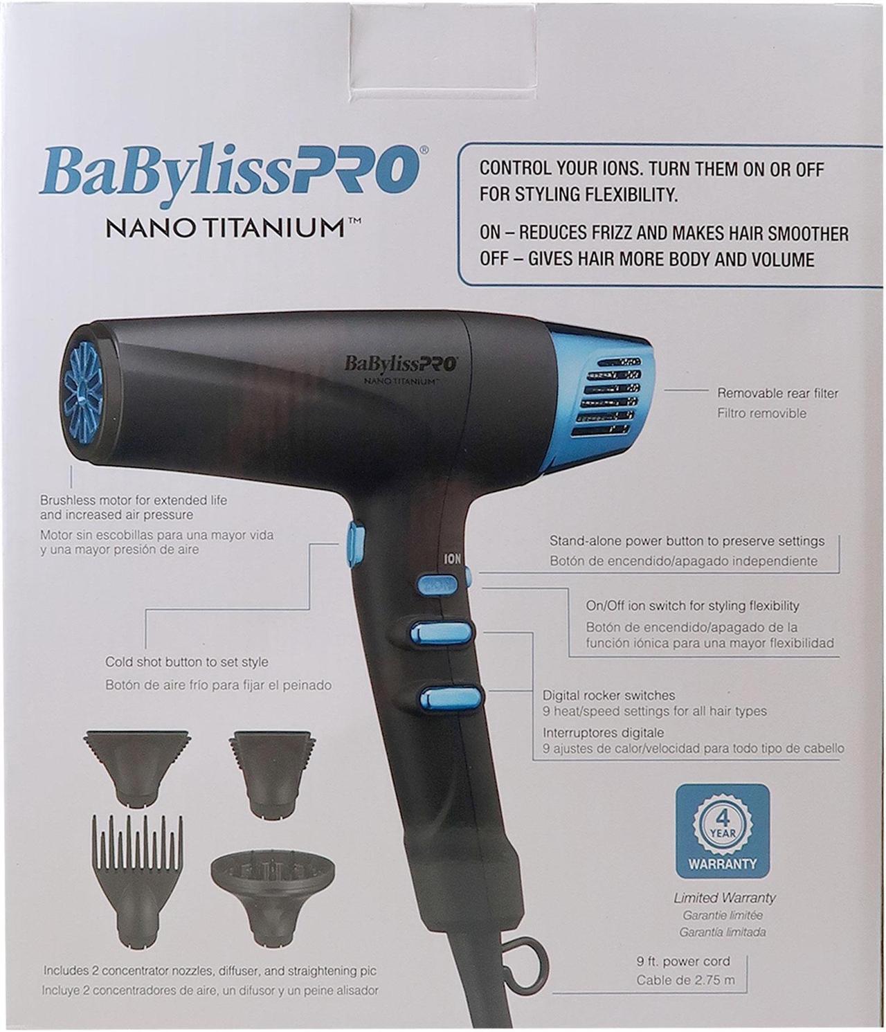 Alt view image 6 of 7 - BaByliss Pro Limited-Edition Nano Titanium Professional High-Speed Dual Ionic Dryer Black & Blue #BNTMB9100