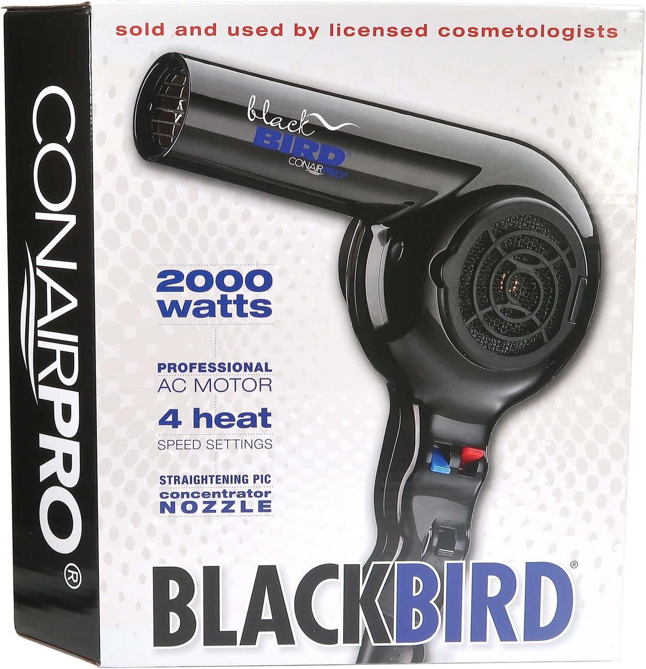 Alt view image 4 of 6 - Conair Pro Black Bird Hair Dryer 2000 Watt BB075W with ConairPro Ceramic Tools Medium Round Brush 2" (CPBCTR2)