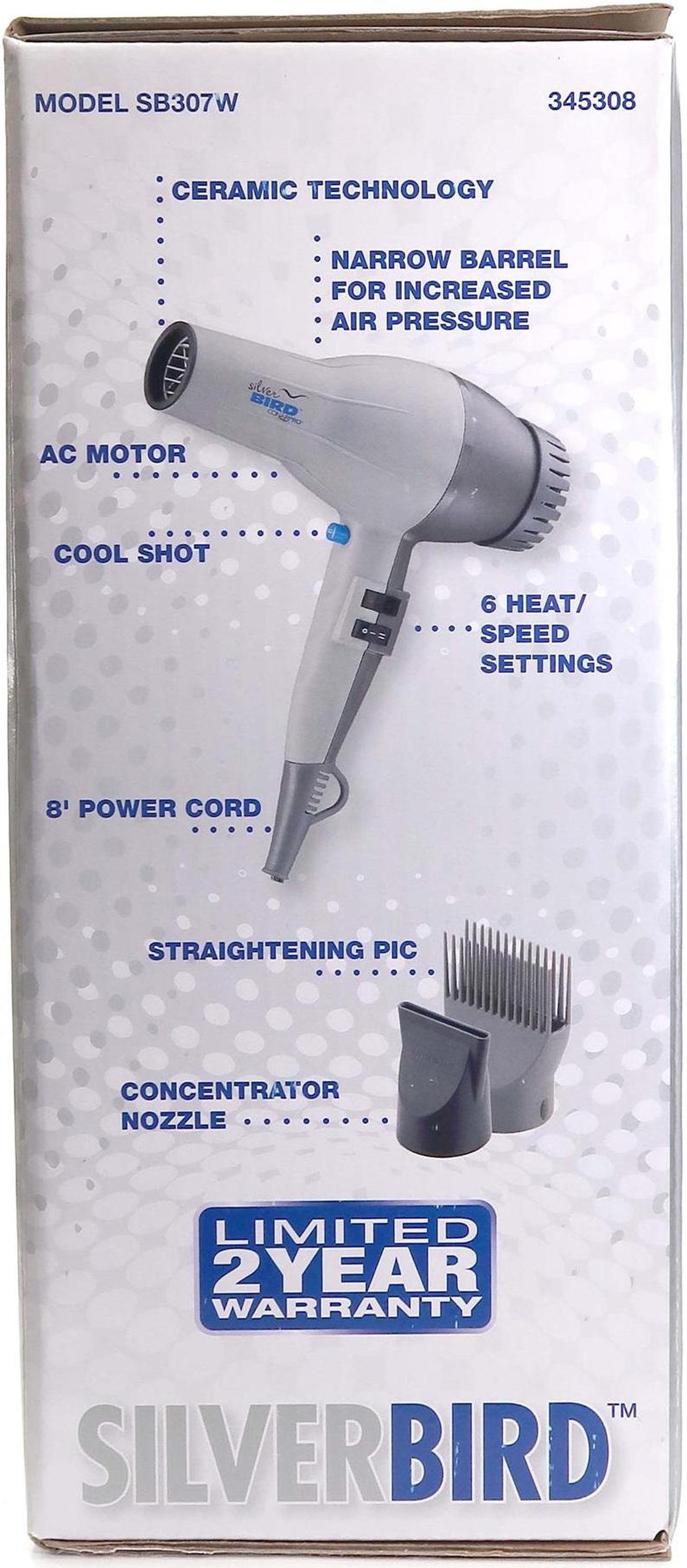Alt view image 6 of 7 - Conair Pro SilverBird Blow Dryer with Straightening Pic and Concentrator Nozzle + Conair Pro Ceramic Tools Round Brush 2"
