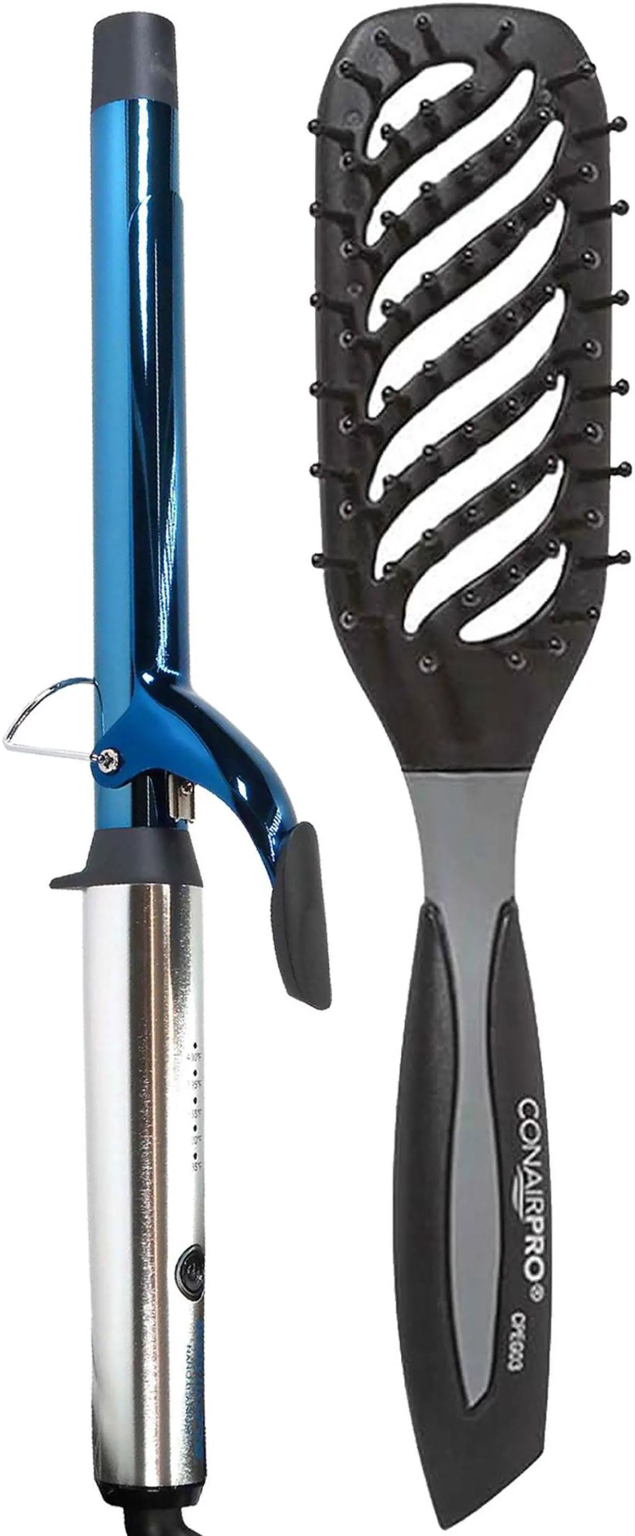 Main image of Babyliss Pro Nano Titanium 1" Compact Full Power Curling Wand BNTMWUC with Conair Pro Ergo-Grip Vented Brush