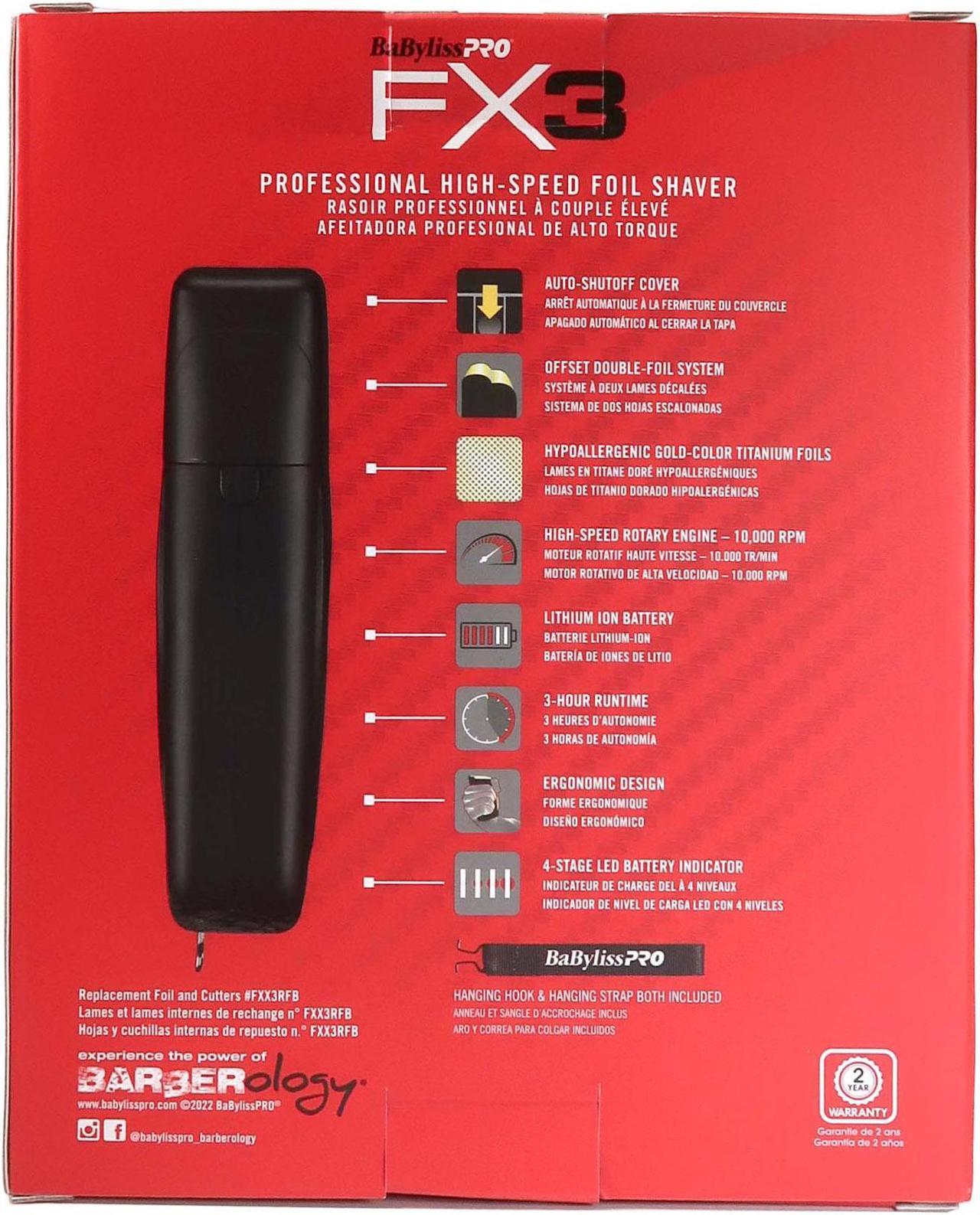 Alt view image 6 of 7 - BaByliss Pro FX3 Professional High-Speed Foil Shaver Black #FXX3SB with BaByliss Pro FX3 Replacement Foil Head for FX3 Shaver #FXX3RFB and Barber Apron