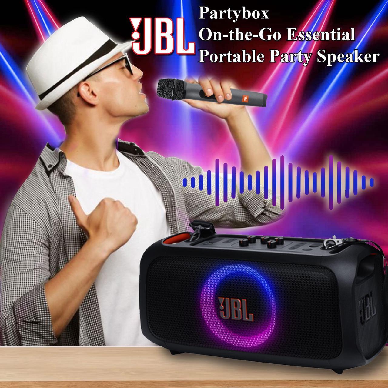 Alt view image 5 of 18 - JBL PartyBox On-The-Go Essential - Portable party speaker with built-in lights and wireless mic, Amazing Pro Sound, IPX4 splashproof protection, 6 hours of playtime, Convenient shoulder strap