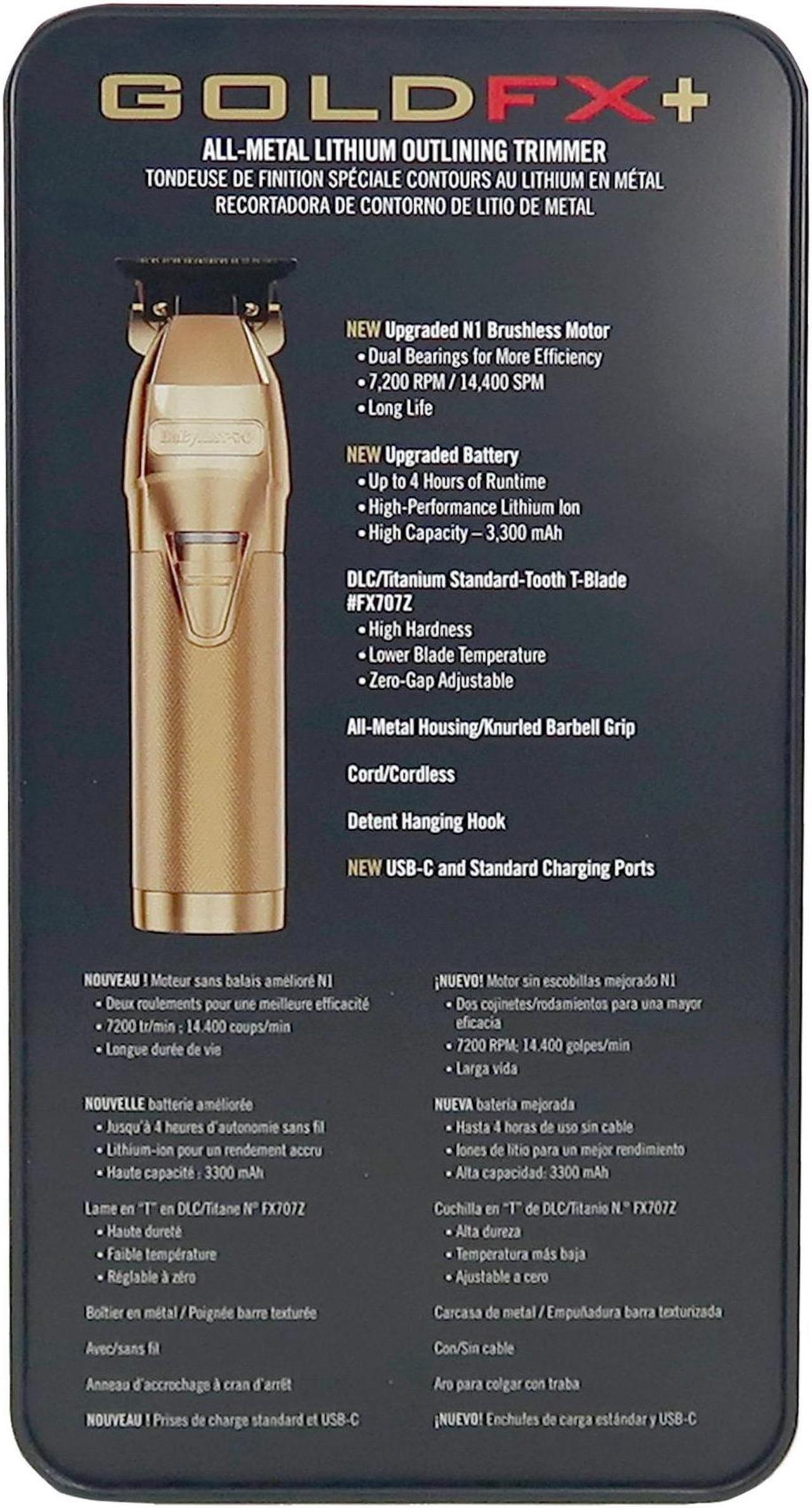 Alt view image 5 of 7 - BaByliss Pro GOLDFX+ All-Metal Lithium Outlining Trimmer Gold #FX787NG