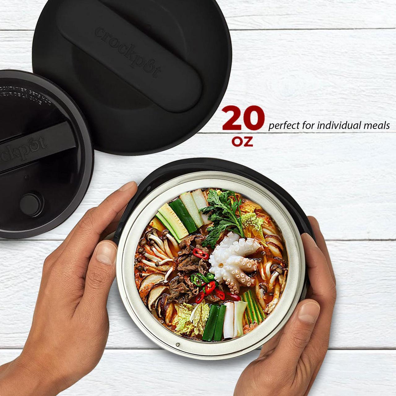 Alt view image 3 of 7 - Crock-Pot Electric Lunch Box, Portable Food Warmer for On-the-Go, 20-Oz (591 mL), Black Licorice + 2x Cutlery Set + Easy & Delicious Crock-Pot Recipes