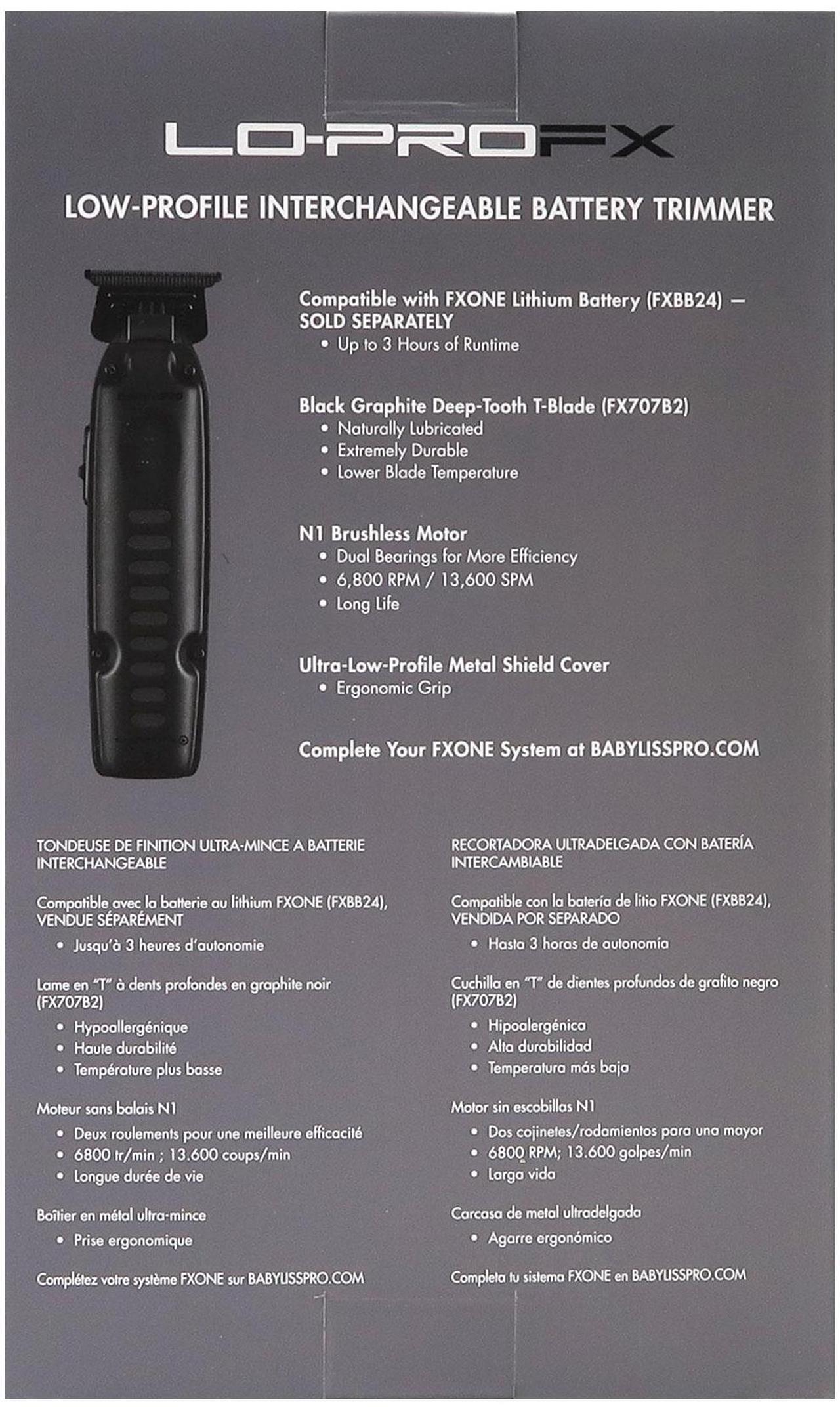 Alt view image 7 of 7 - BaByliss Pro FXONE LO-PROFX LIMITED EDITION Trimmer - Matte Black (TOOL ONLY) #FX729MBLT with BaByliss Pro FXONE Accessories Kit (Includes Battery, Charging Base, Cord & Adapter)