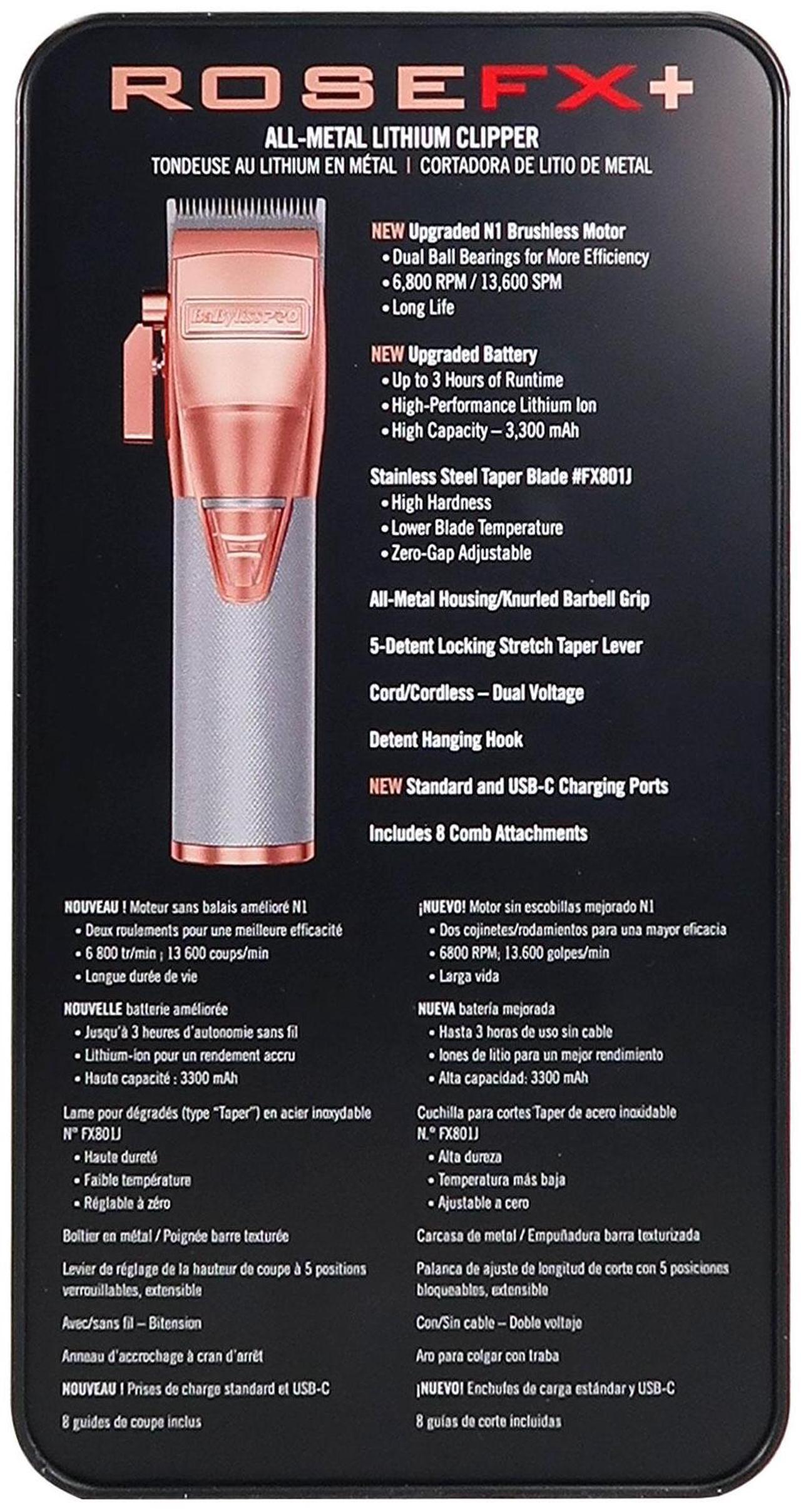 Alt view image 6 of 6 - BaByliss Pro ROSEFX+ All-Metal Lithium Clipper #FX870NRG