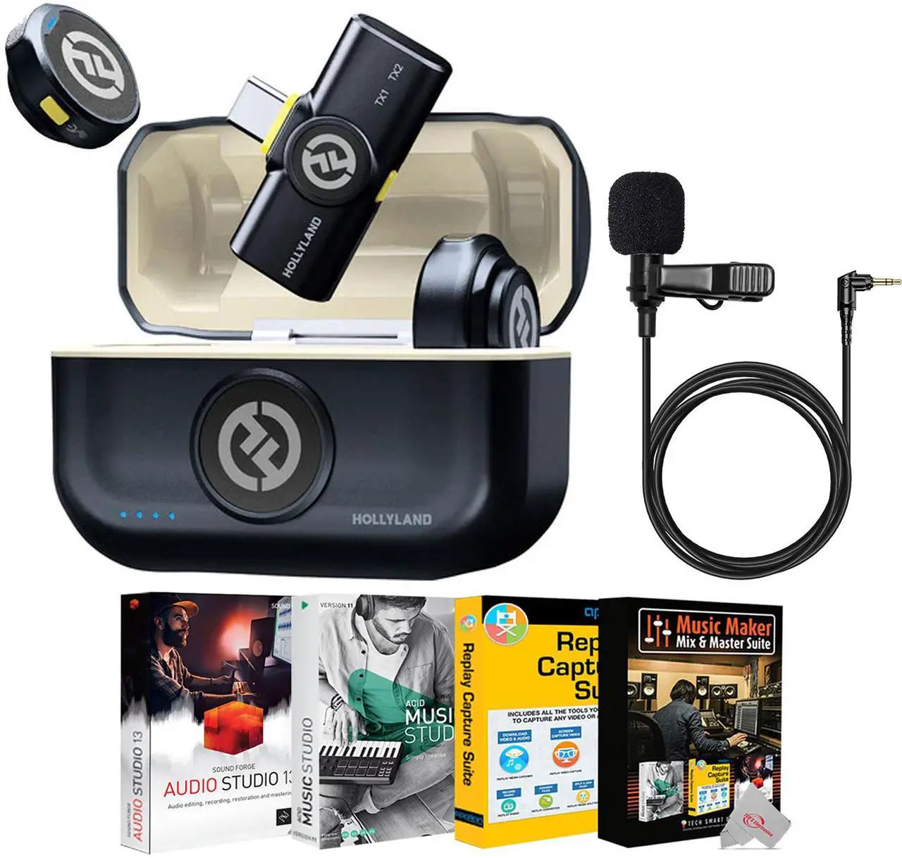 Main image of Hollyland LARK M2 2.4GHz 2-Person Wireless Lavalier Microphone System with USB-C Plug & Play (Shine Charcoal) + Accessories