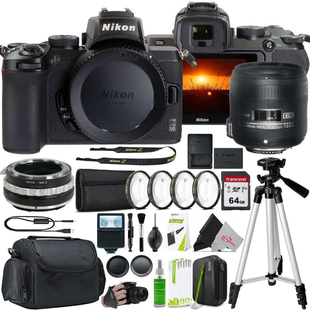 Main image of Nikon Z50 Mirrorless Digital Camera with AF-S DX Micro-NIKKOR 40mm f/2.8G Close-up Lens and F to Z Adapter Enhanced Macro Kit