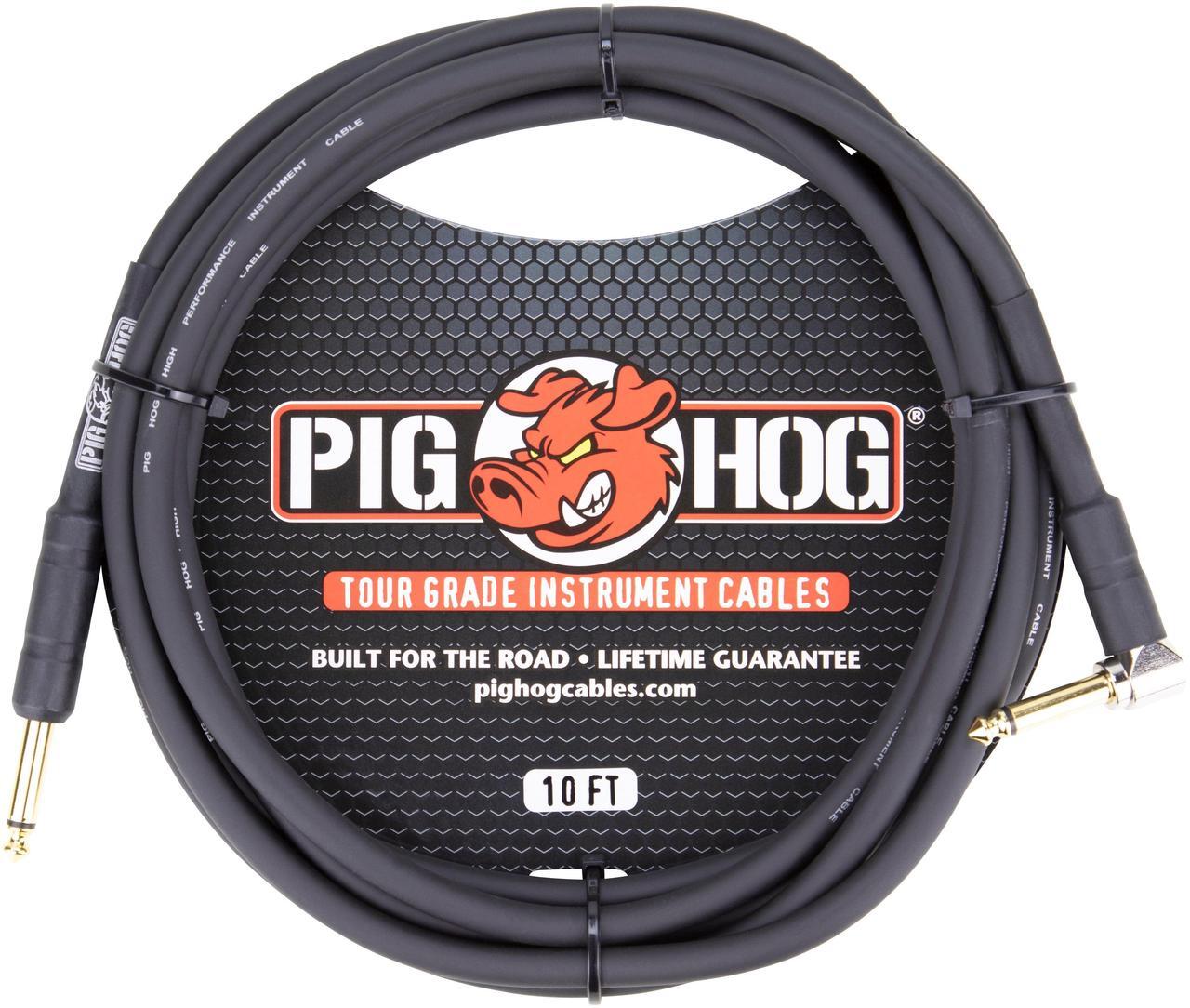 Alt view image 2 of 4 - Pig Hog Tour Grade 10ft Instrument Cable 1/4" to 1/4" Right Angle to Straight Connectors (PH10R) - 10 Pack