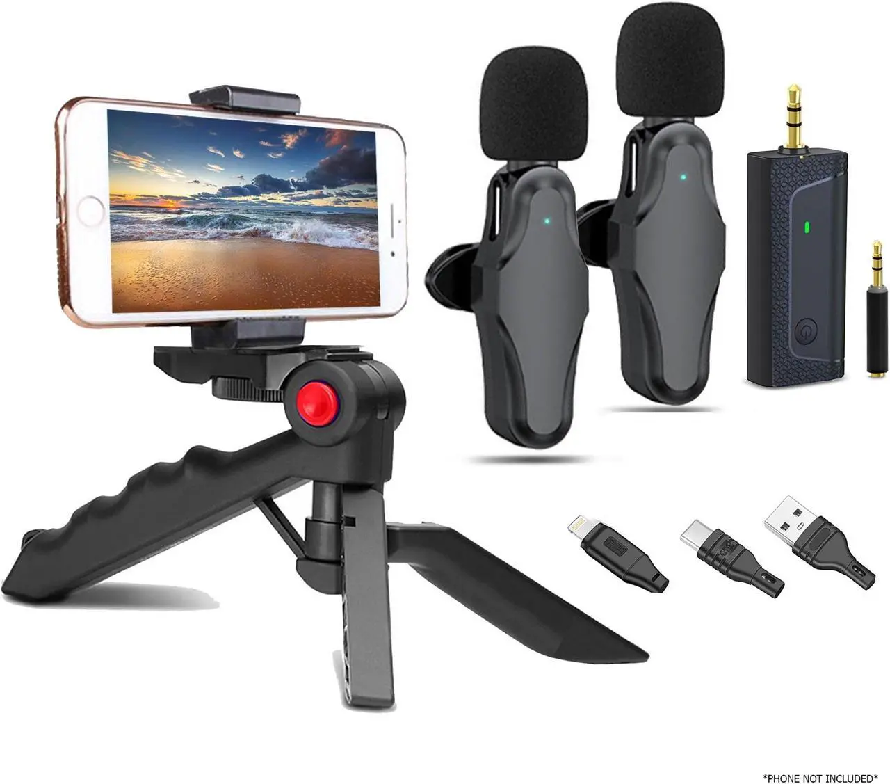 Alt view image 3 of 7 - Vidpro Dual Wireless Lavelier Microphone Set 60 ft Range 2.4GHz Crystal Clear Audio for Smartphones with Phone Stand for Podcasting