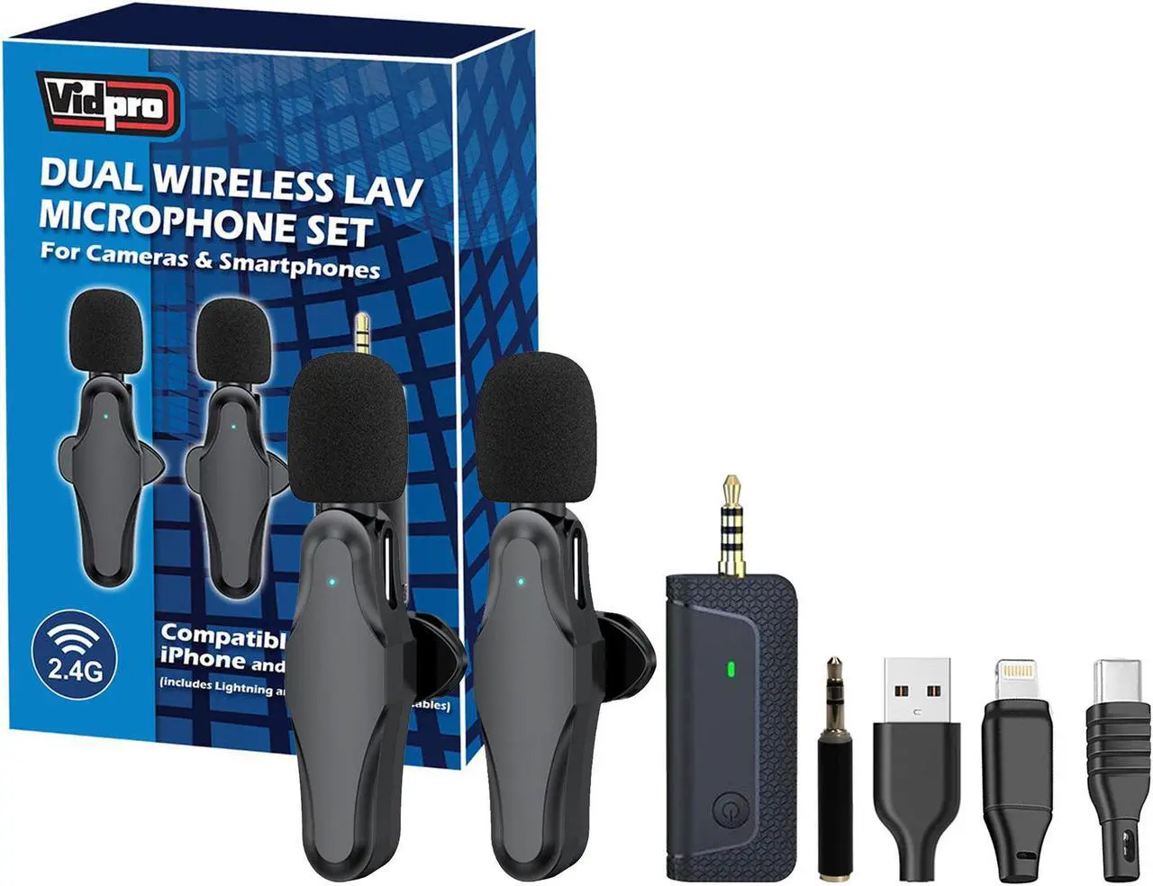 Alt view image 4 of 7 - Vidpro Dual Wireless Lavelier Microphone Set 60 ft Range 2.4GHz Crystal Clear Audio for Smartphones with Phone Stand for Podcasting