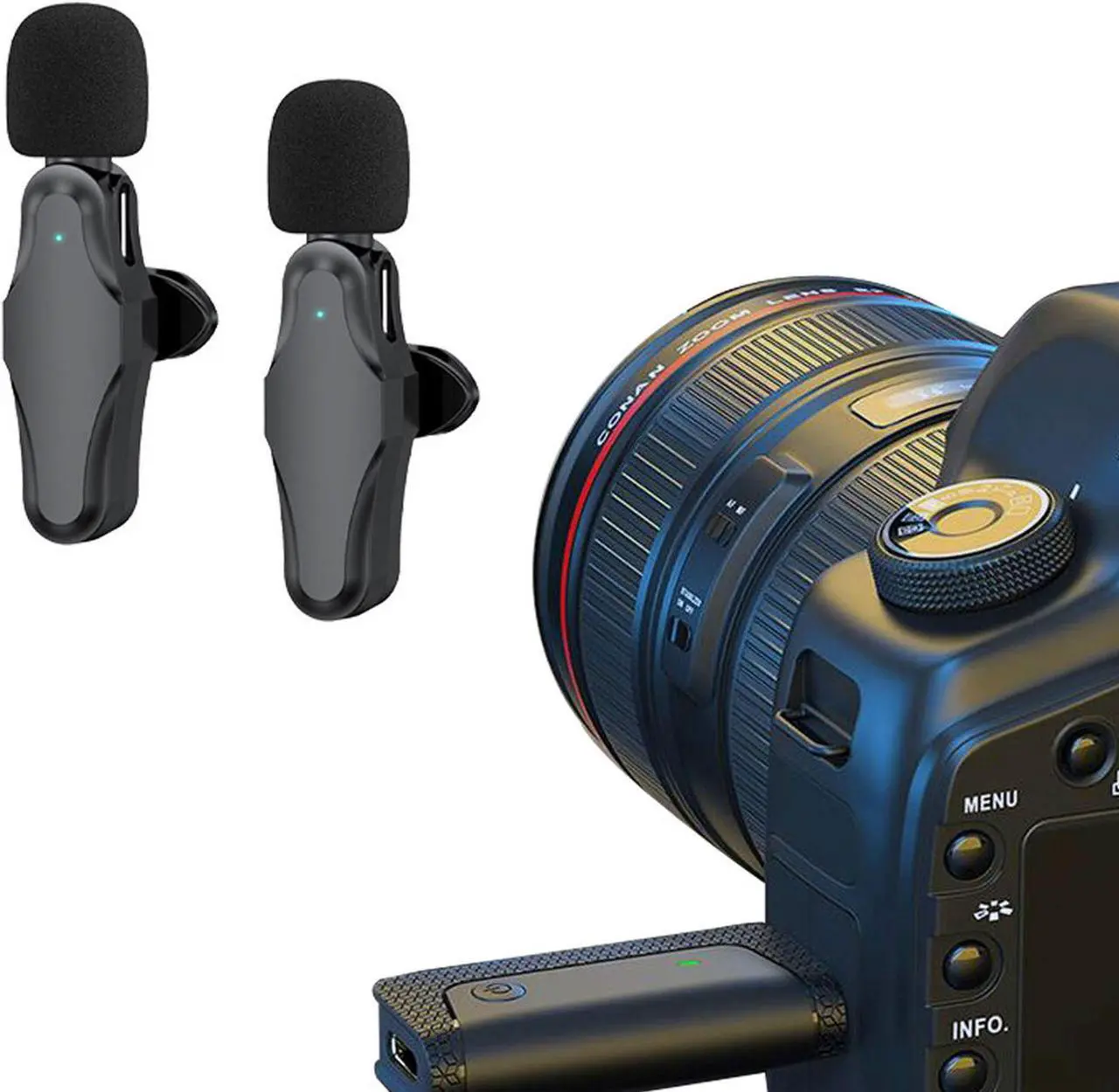 Alt view image 5 of 7 - Vidpro Dual Wireless Lavelier Microphone Set 60 ft Range 2.4GHz Crystal Clear Audio for Smartphones with Phone Stand for Podcasting