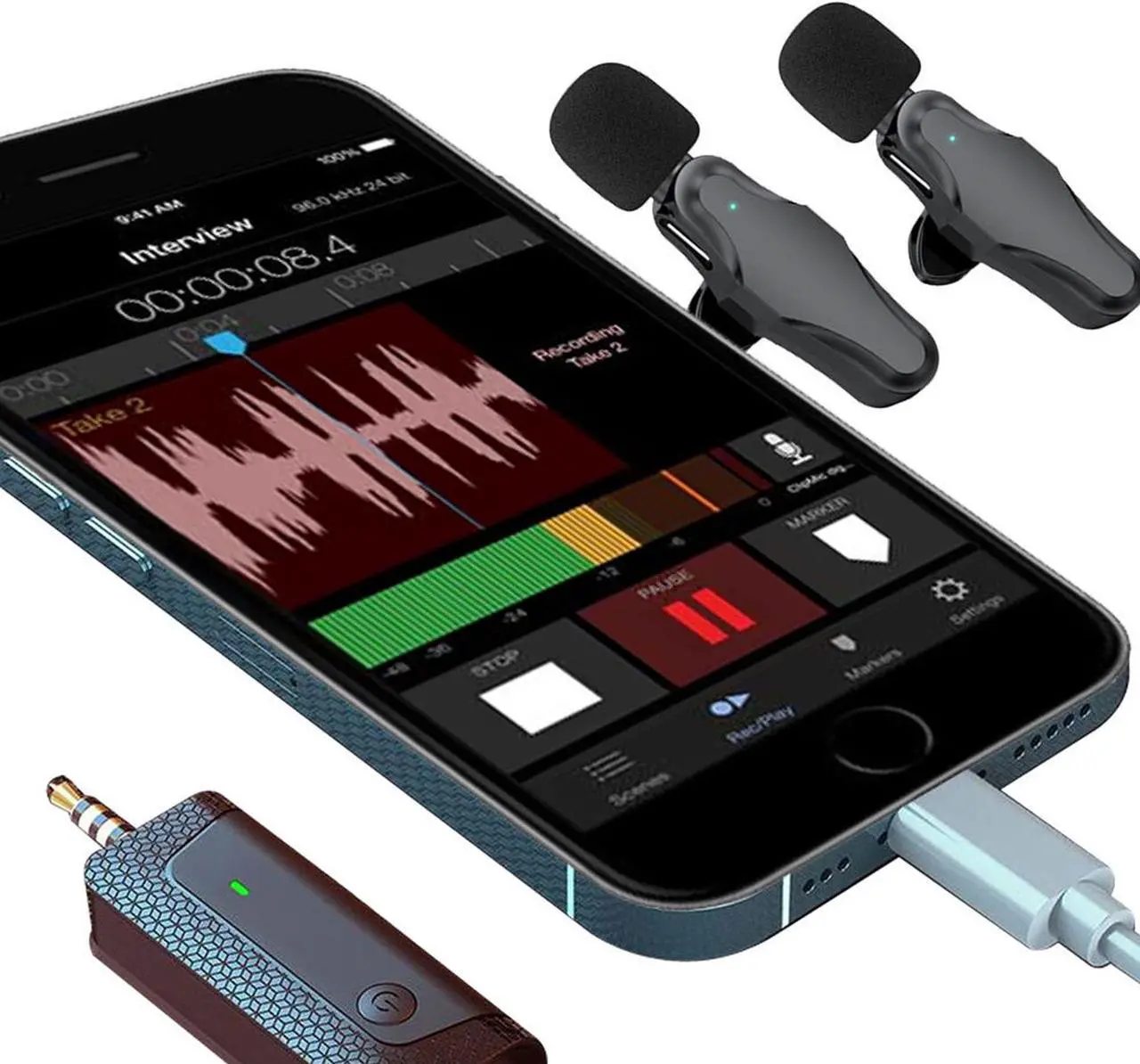Alt view image 6 of 7 - Vidpro Dual Wireless Lavelier Microphone Set 60 ft Range 2.4GHz Crystal Clear Audio for Smartphones with Phone Stand for Podcasting