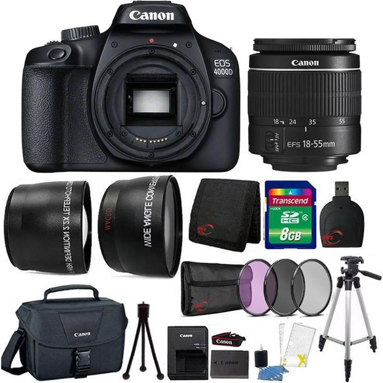 Main image of Canon EOS 4000D 18MP Wi-Fi / NFC DSLR Camera + 18-55mm Lens + 8GB Ultimate Accessory Kit