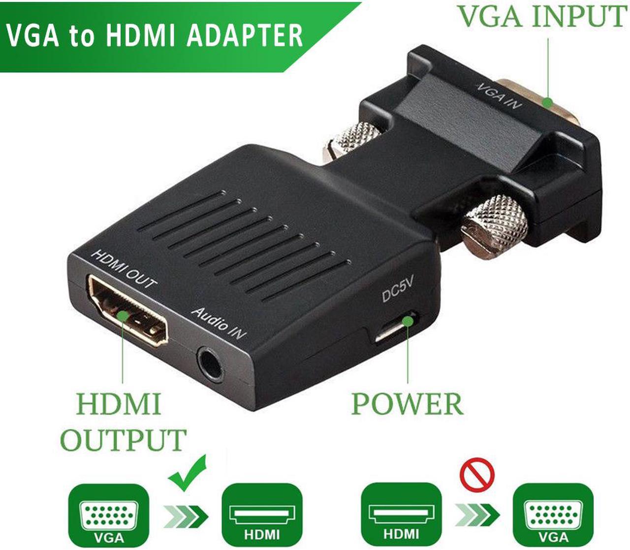 VGA to HDMI Adapter with Audio 1080P VGA Male to HDMI Female Adapter Converter - Connect PC with VGA to TV/Monitor/Projector with HDMI Port