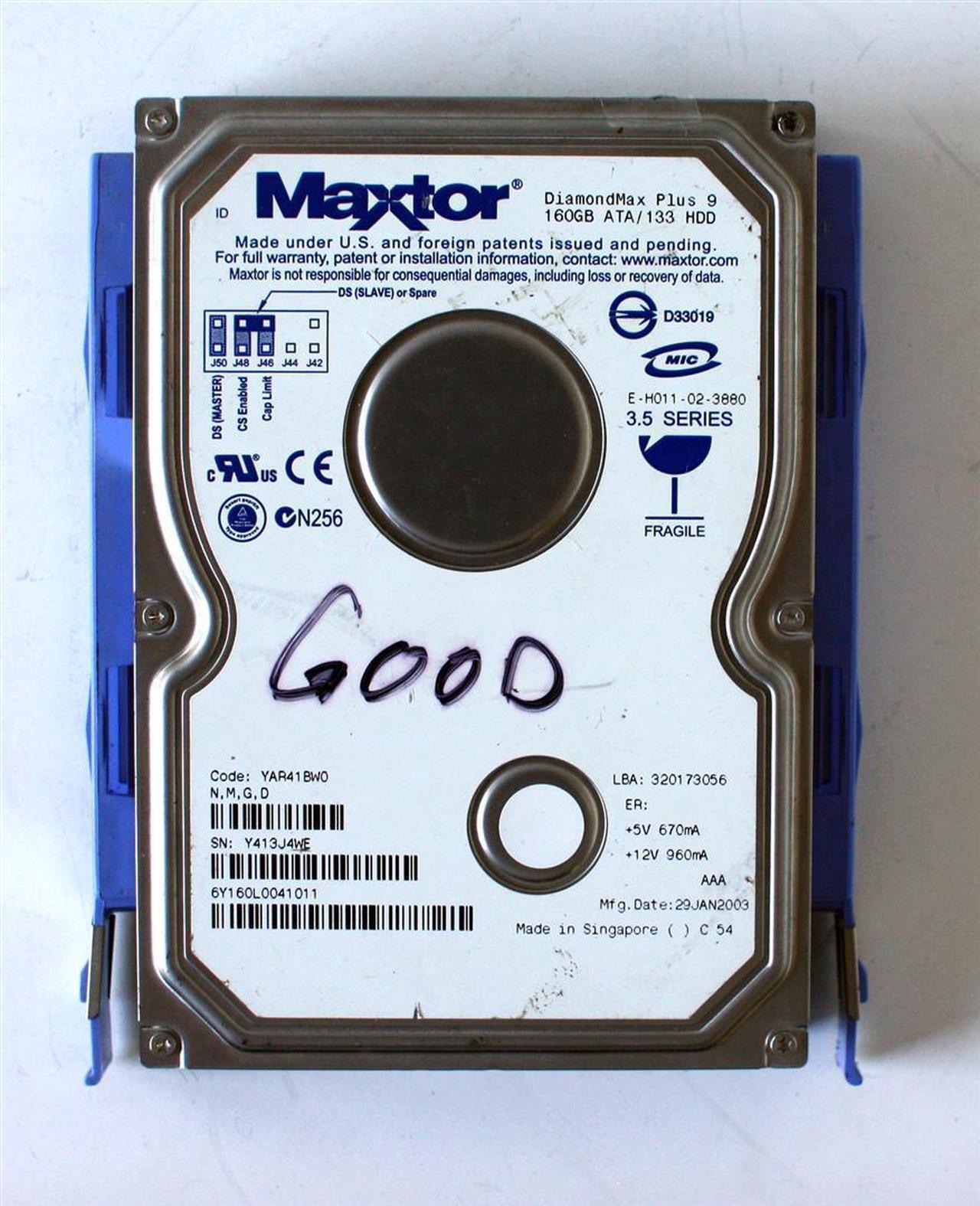 Alt view image 2 of 3 - Maxtor 6Y160L0 DiamondMax Plus 9 160 GB Hard Drive - 3.5" Internal - IDE (IDE Ultra ATA/133 (ATA-7))