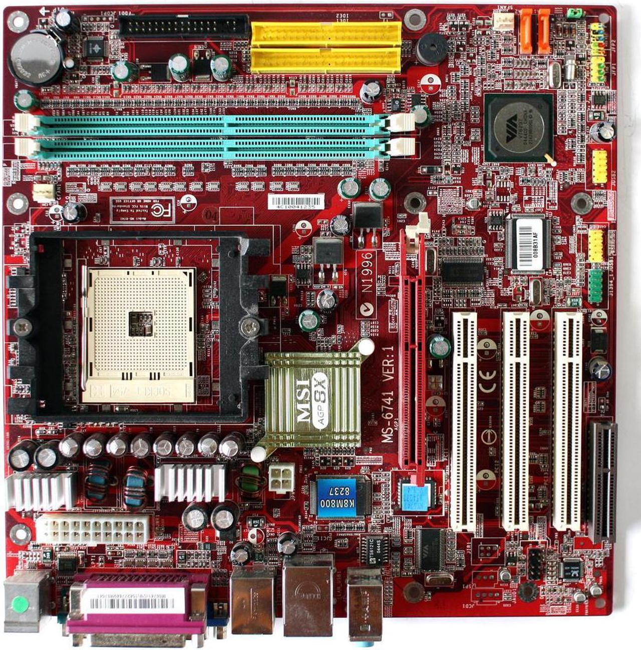 Main image of MB, MS-6741 VER.1, K8M800, 3X PCI,  1X CNR, 2X DIMM, SCKT 754, SHIELD