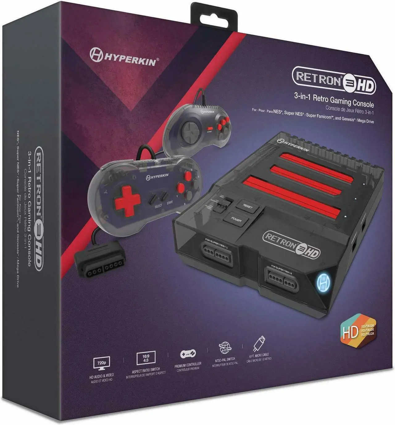 Alt view image 7 of 17 - Hyperkin RetroN 3 HD 3-in-1 Retro Gaming Console for NES, Super Famicom, and Genesis/ Mega Drive (Space Black) - Sega Ge