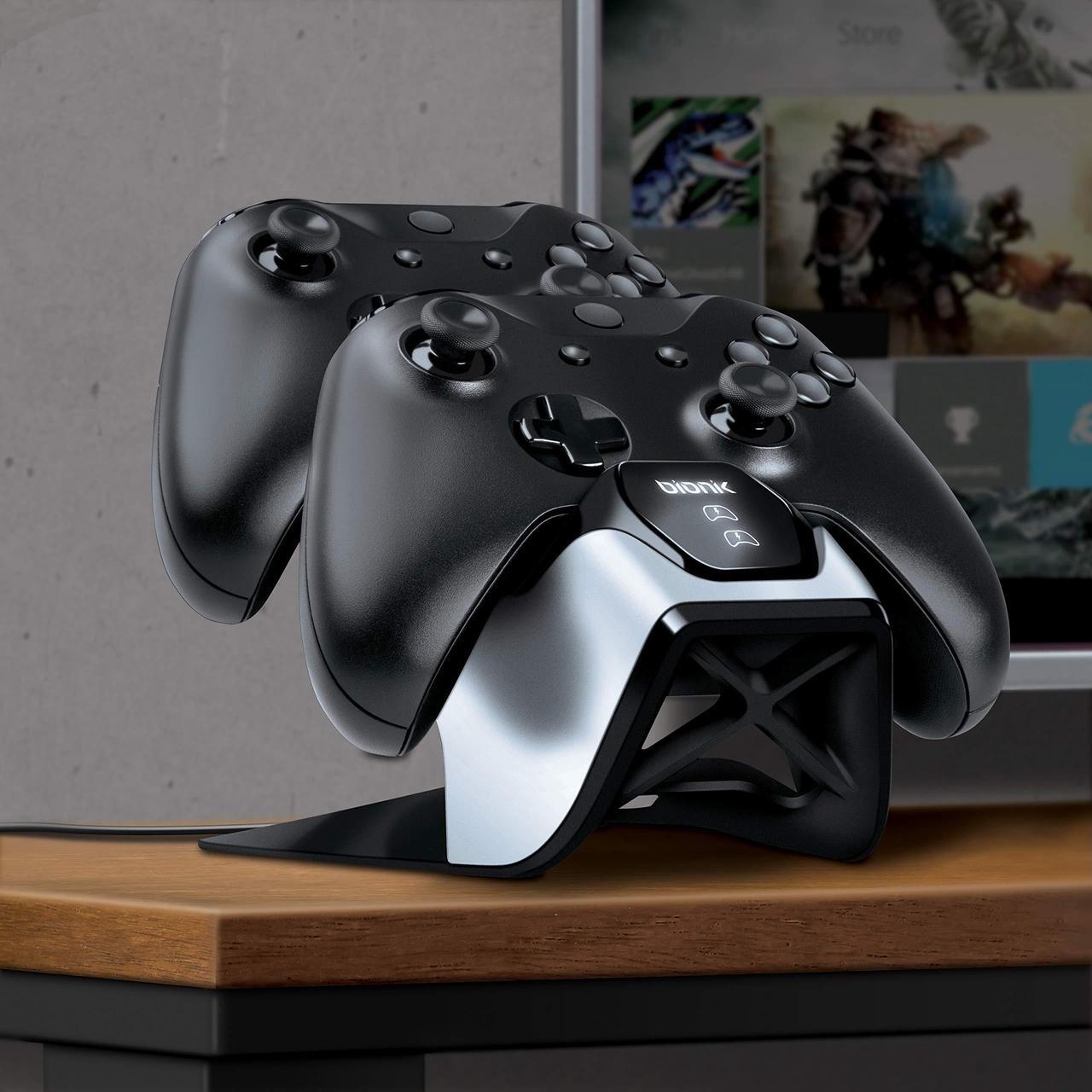 Alt view image 4 of 14 - Bionik Power Stand Controllers Charger Dock with 2 Rechargeable Batteries for Xbox One