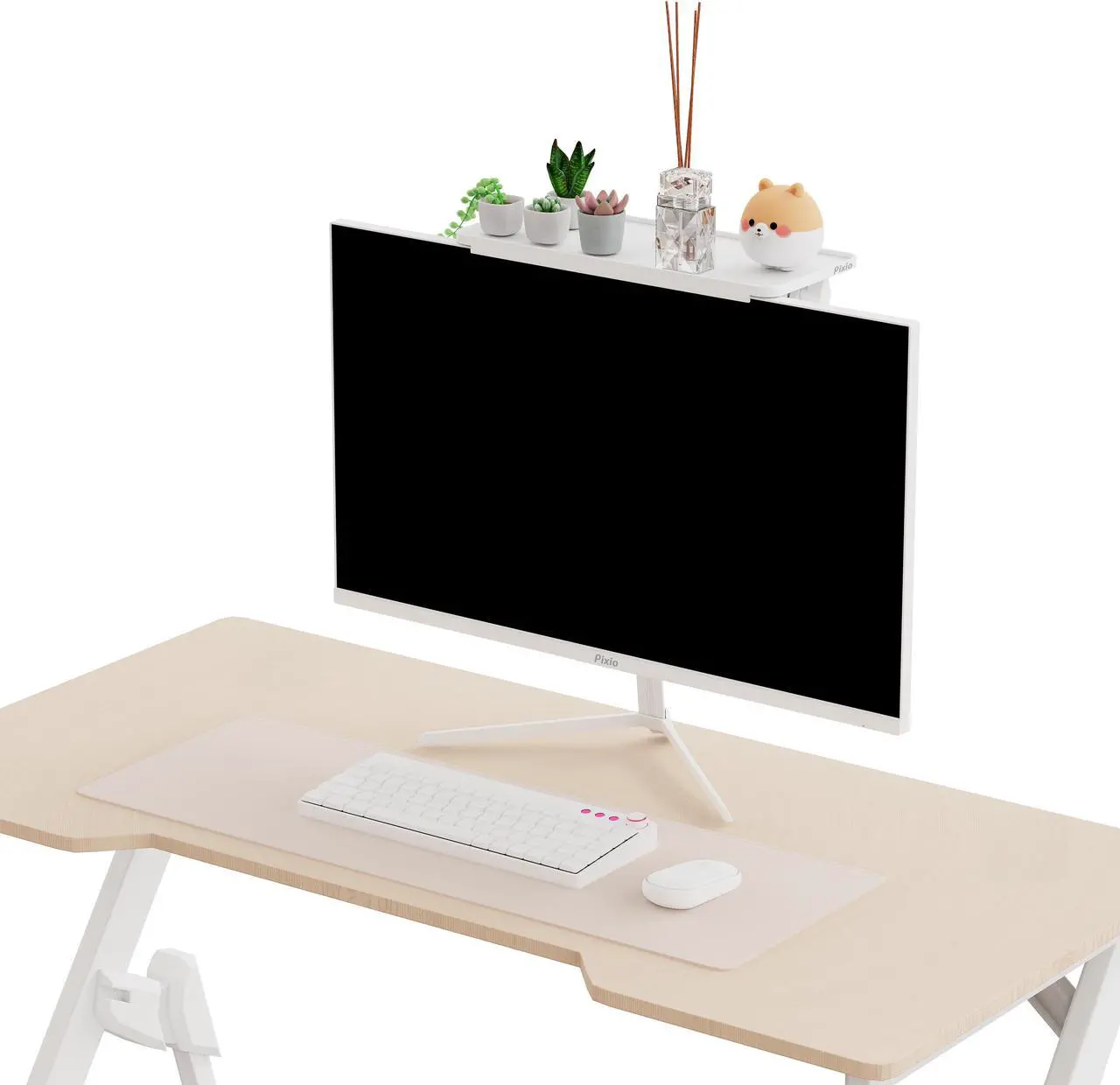 Alt view image 7 of 7 - Pixio 12 inch White Monitor Storage Top Shelf - Adjustable Platform, Universal Fit, Holds Up to 13lbs, Works on TV, Flat, Curved Monitors, Storage for Webcams, Clocks, Phone, Figures