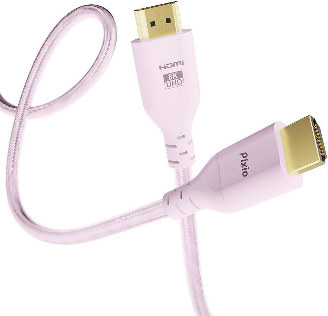 Main image of Pixio 8K HDMI 2.1 Braided Cable Ultra High Speed Certified 10FT 3M 8K 60Hz 4K 120Hz Nylon Braided, Gold Plated Connector, Anti-Breakage, HDR10+, dtsx, eARC, HDCP, Dolby Compatible Pink