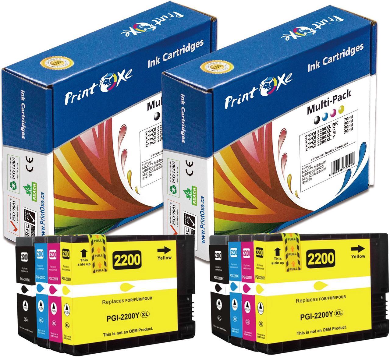 PGI 2200 Compatible 2 Sets Pigment Ink of 8 PGI2200 Ink Cartridges; 2 Black, 2 Cyan, 2 Magenta, & 2 Yellow High Yield PGI-2200 for MAXIFY MB5020 MB5320 IB4020 MB5120 MB542