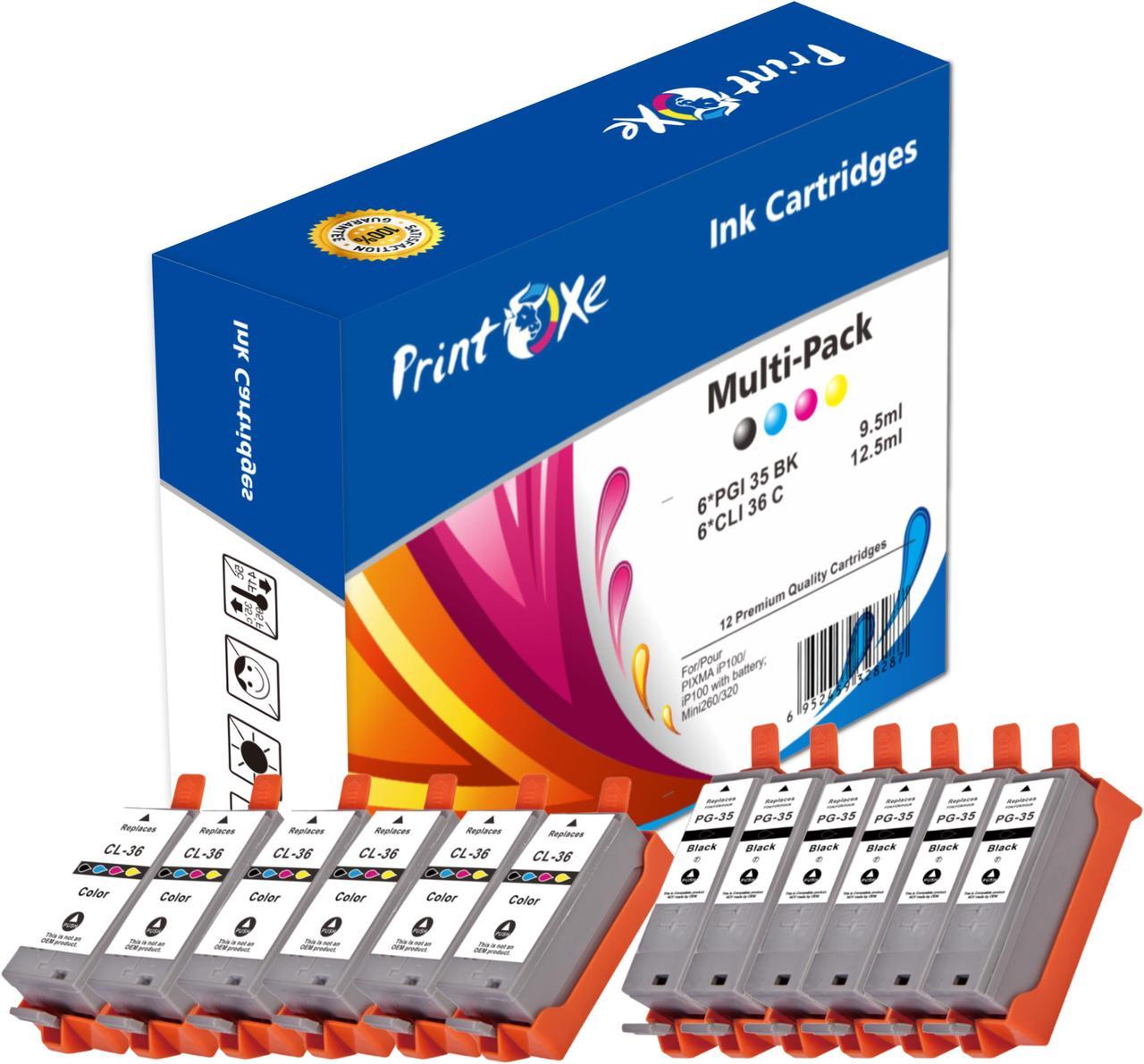 PGI35 CLI36 Compatible 12 Ink Cartridges of 6 Black PGI 35 and 6 Coloured CLI 36 for Pixma iP110 / iP100 / Mini260 / Mini 320