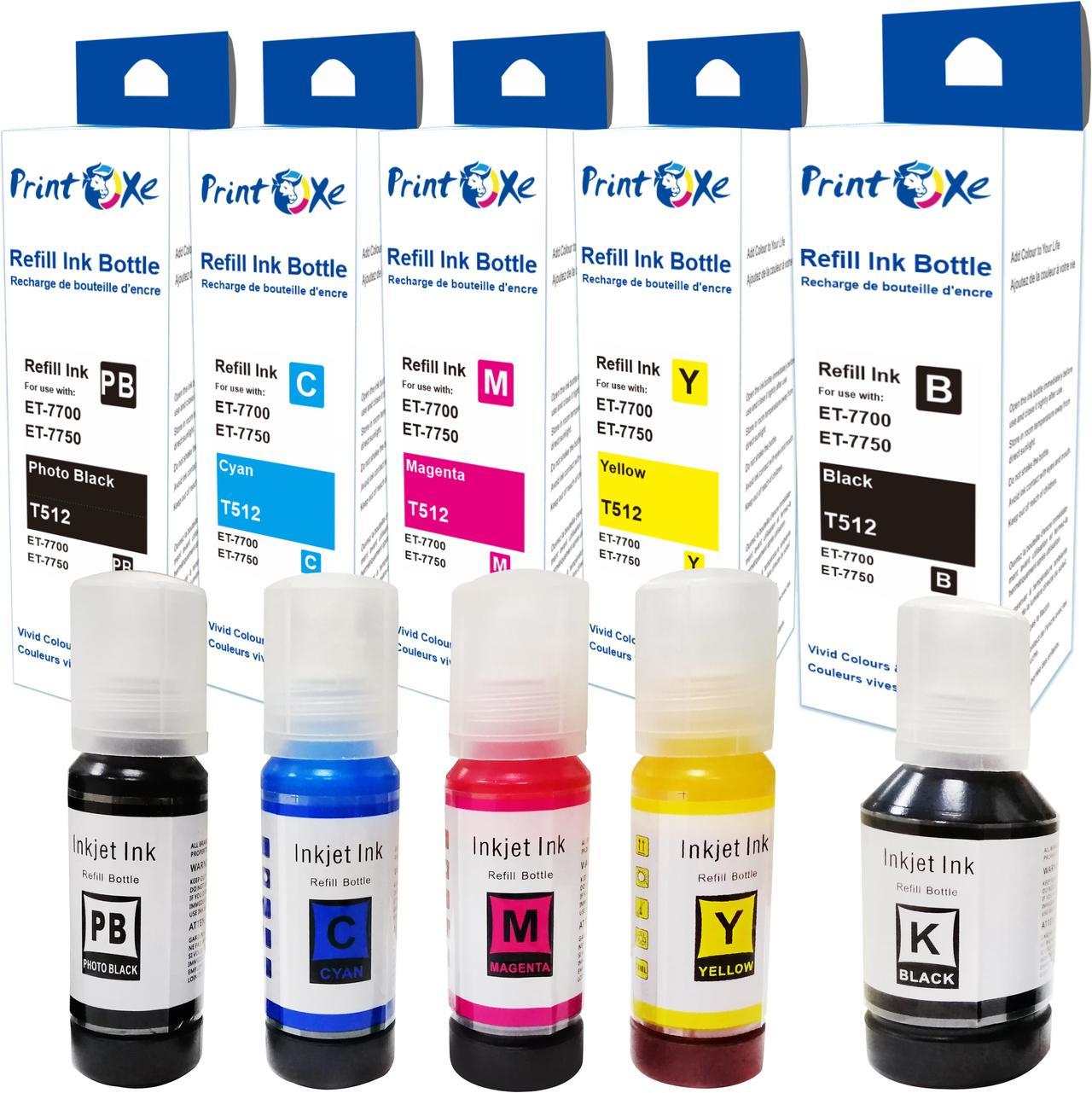 T512 Compatible Ink Refill Bottles Set 512 of 5 Colour Bottles for Expression Premium ET-7700 ET-7750 / Black PhotoBlack Cyan  Magenta Yellow T512020 T512120 T512220 T512320 T512420