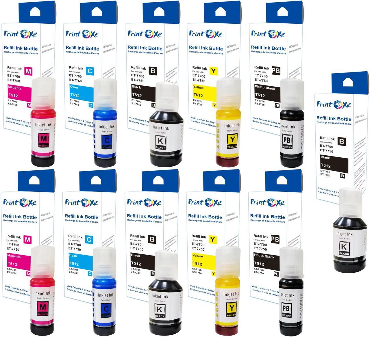 T512 Compatible Ink Refill Bottles 2 Sets 512 + Black of 11 Bottles of 3 Black / 2 PhotoBlack / 2 Cyan /2 Magenta / 2 Yellow for Expression Premium ET-7700 ET-7750