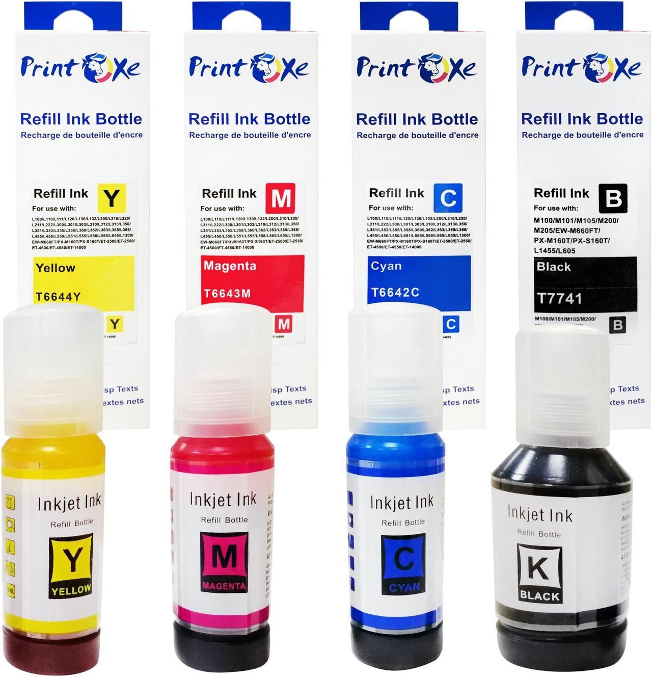 T774 T664 Compatible Refill Set of 4 Pigment Ink Bottles Black T7741 | Cyan T6642 | MagentaT6643 | Yellow T6644 High Yield for Epson EcoTank Expression & WorkForce ET-3600 ET-16500 ET-4550