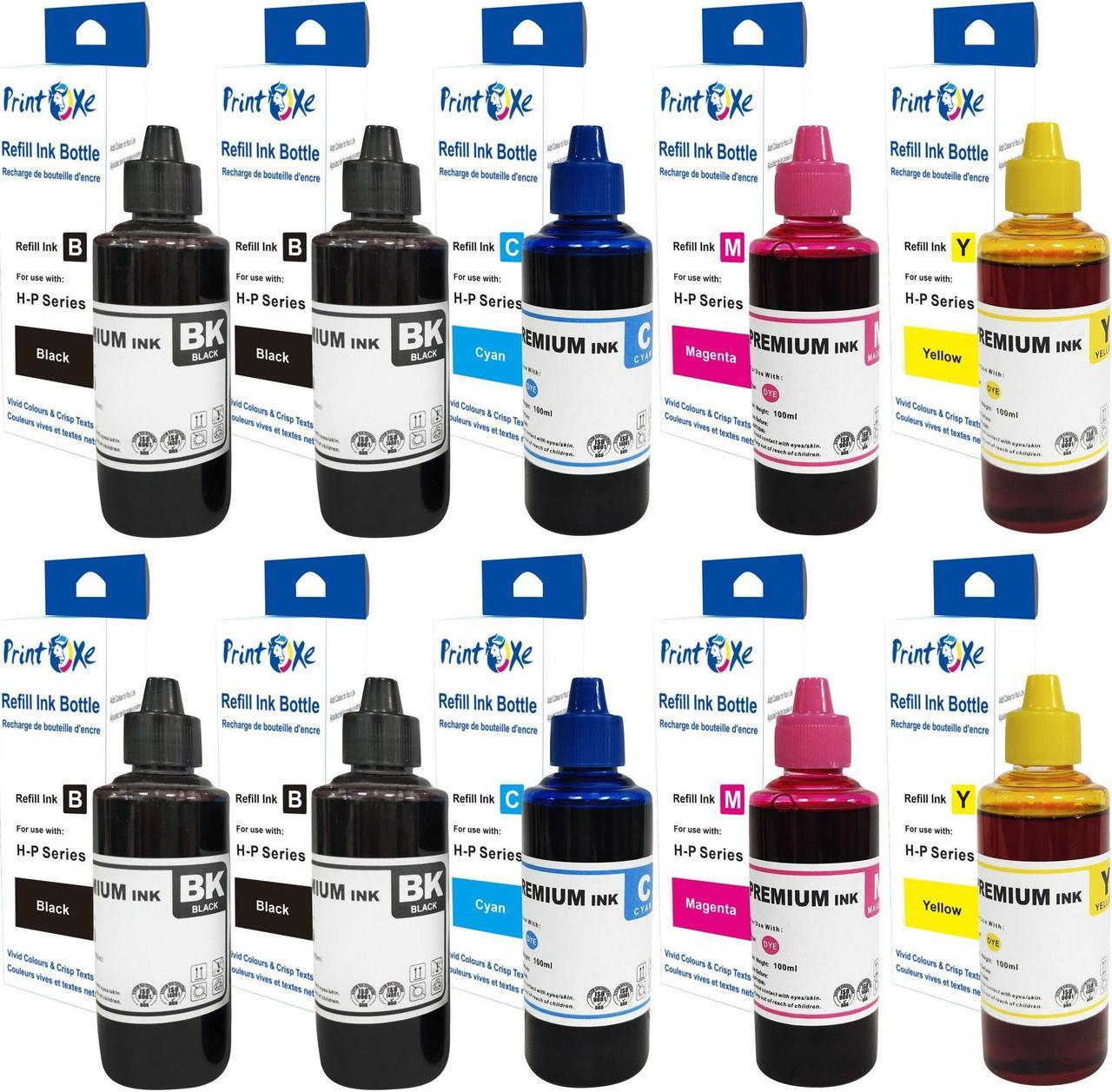 Universal Ink Refill 10 Bottles of 2 Sets + 2 Black for HP & Desktop CISS & Cartridges Printers (Refill Kit Not Included) 4 Black 3701 | 2 Cyan 3702 |  2 Yellow 3703 |  2 Magenta 3704