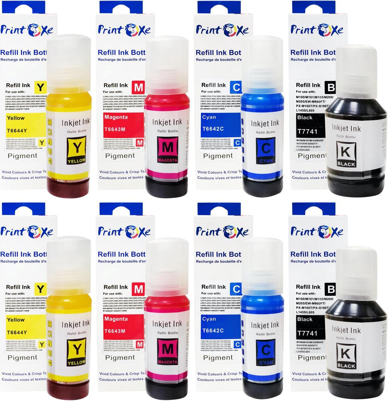 T774 T664 Compatible Refill 2 Sets of 8 Pigment Ink Bottles for T7741 T6642 T6643 T6644 High Yield for Epson Expression & WorkForce EcoTank ET-3600 ET-16500 ET-4550