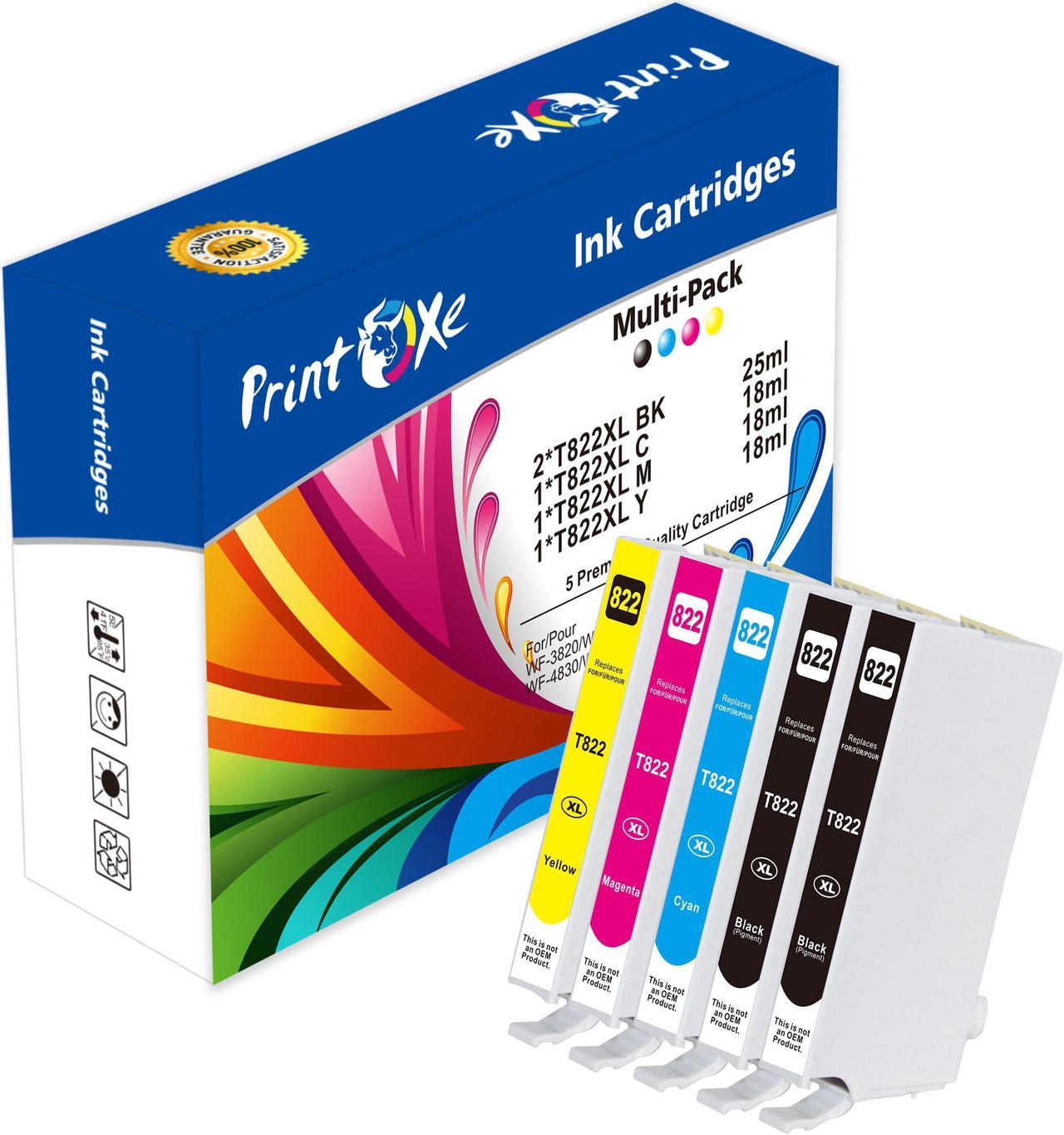 T822 XL High Yield T822XL Set Plus Black ; 5 Ink Cartridges 822XL for Epson Workforce Pro WF 3820 / 4820 / 4830 / 4834 Printers