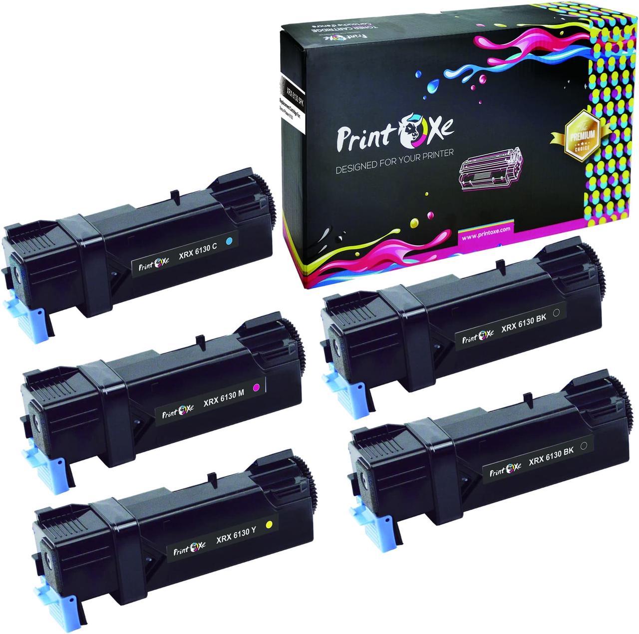 Phaser 6130 Compatible Set  + Black of 5 Toners, 2 Black 106R01281 , Cyan 106R01278 , Magenta 106R01279 , & Yellow 106R01280 for Xerox 6130 & 6130N