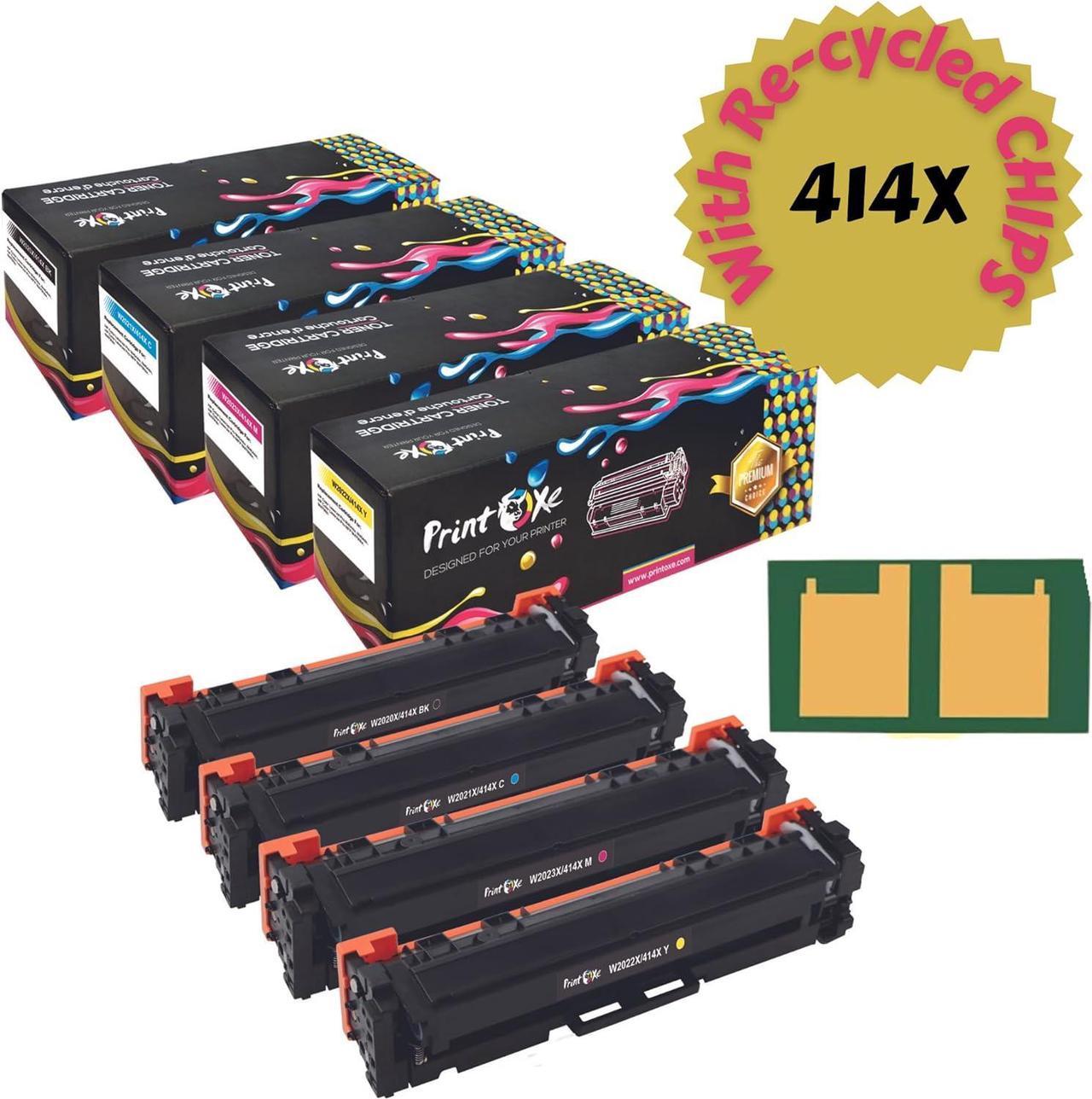 414X {With Chips} Complete Set of 4 Compatible Toner Cartridges ; Black W2020X | Cyan W2021X | Yellow W2022X | Magenta W2023X High Capacity Version of 414A for HP Color LaserJet Pro M454dn M454dw M479