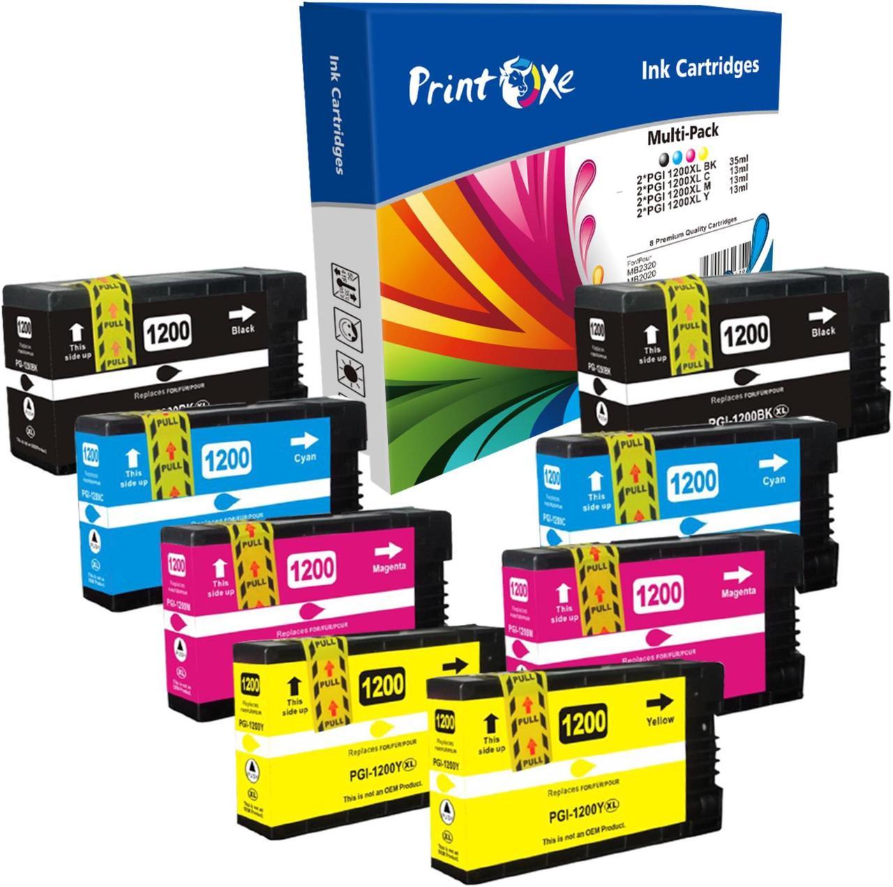 PGI-1200 XL Compatible 2 Sets (Pigment Ink) 8 Ink Cartridges 2 BK, 2 Cyan, 2 Magenta, & 2 Yellow High Yield PGI 1200 for MAXIFY Printers MB2320 MB2020 MB2350 MB2050 MB2120 MB2720