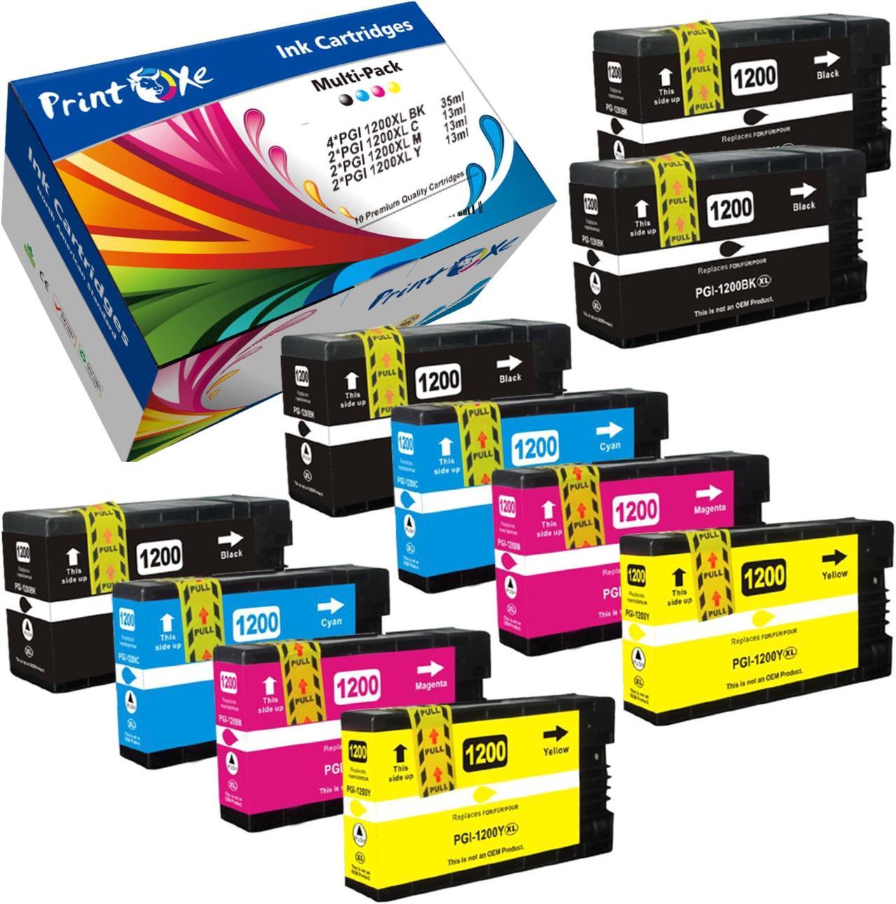 PGI-1200 XL Compatible 2 Sets + 2 Black (Pigment Ink) 10 Ink Cartridges 4 BK, 2 Cyan, 2 Magenta, & 2 Yellow High Yield PGI 1200 for MAXIFY Printers MB2320 MB2020 MB2350 MB2050 MB2120 MB2720