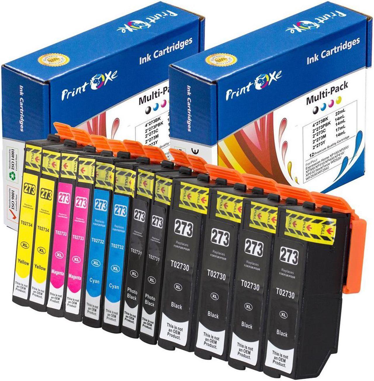 12 Ink Cartridges Epson T273 Compatible T273XL ; 4 BK T2730 , 2 Photo Black T2731 , 2 Cyan T2732 , 2 Magenta T2733 , & 2 Yellow T2734 Compatible 273 for use in Epson Expression Premium Printers