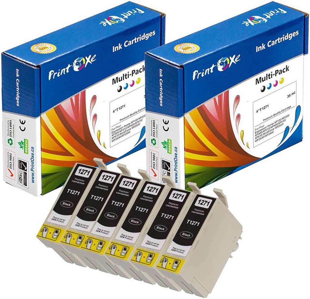 Epson 127 Compatible 6 Black Ink Cartridges (T1271) Black for use in Epson Printer Models: Stylus NX625 and WorkForce 545 , 60 , 630 , 633 , 635 , 645 , 840 , 845 , WF7010 , WF7510 , WF7520