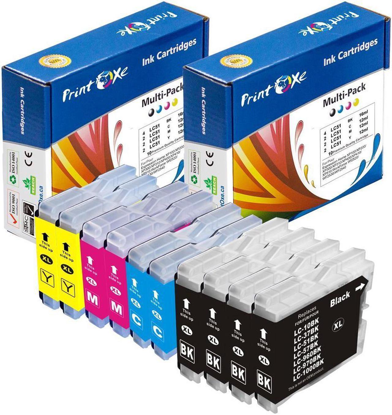 10 Packs of New Ink Cartridges Compatible with Brother LC-51 (4 Black, 2 Cyan, 2 Magenta, and 2 Yellow)